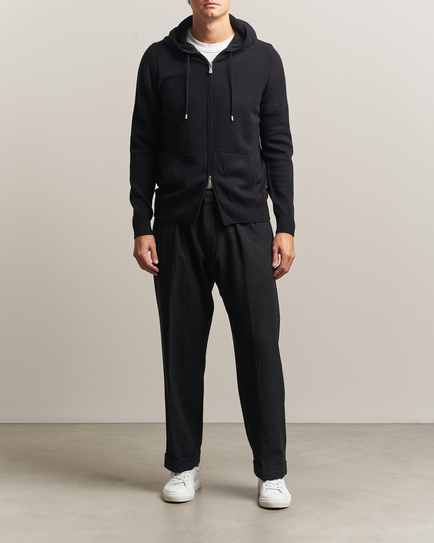 Men | Sweaters & Knitwear | Gran Sasso | Full Zip Wool Hoodie Black