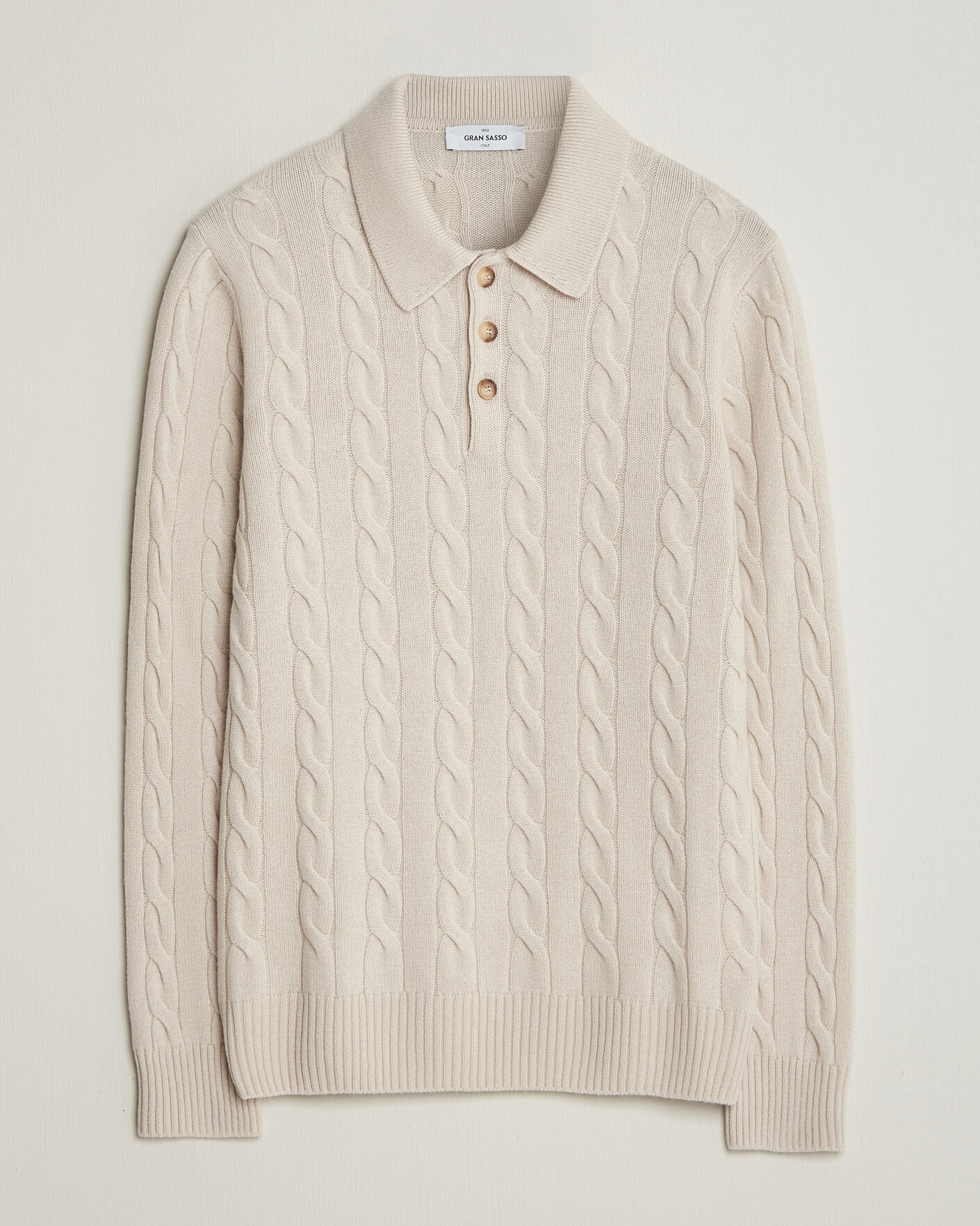 Men | Sweaters & Knitwear | Gran Sasso | Wool/Cashmere Cable Polo Beige Melange
