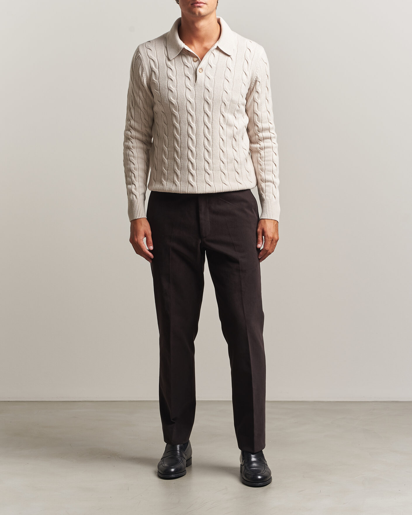 Men | Sweaters & Knitwear | Gran Sasso | Wool/Cashmere Cable Polo Beige Melange