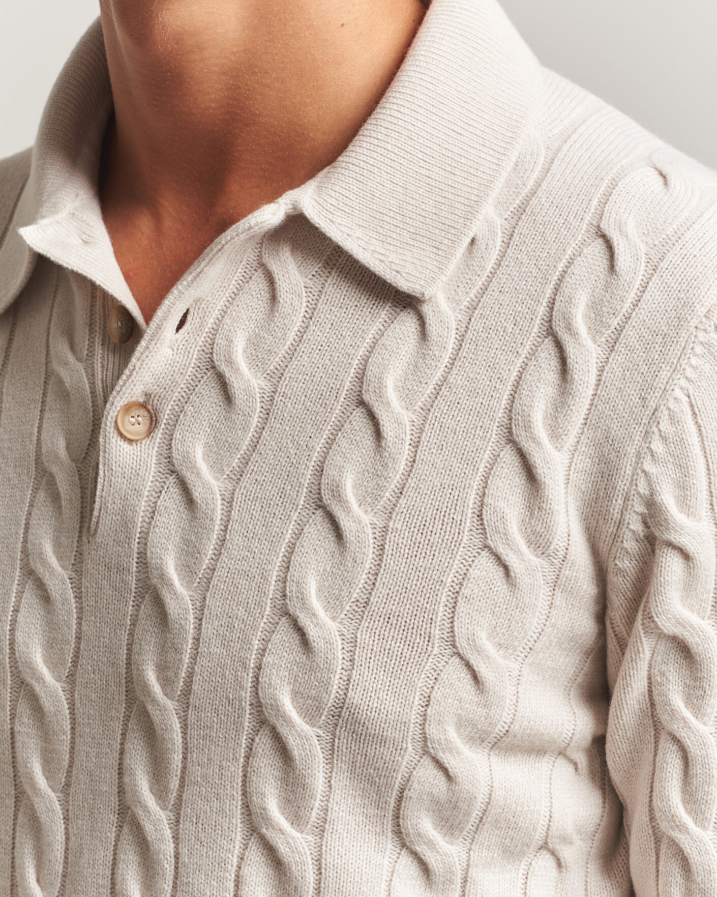Men | Sweaters & Knitwear | Gran Sasso | Wool/Cashmere Cable Polo Beige Melange