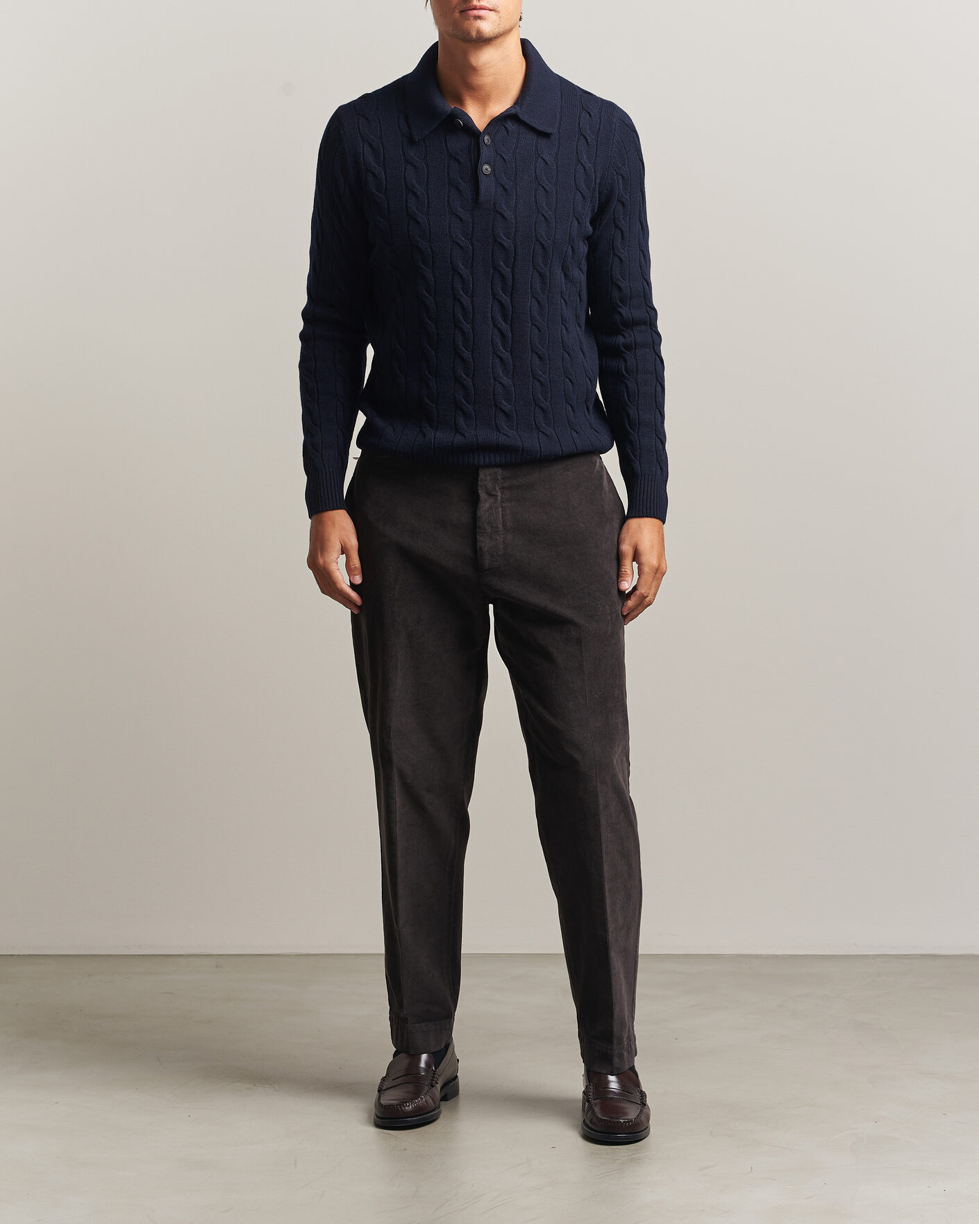 Men | Sweaters & Knitwear | Gran Sasso | Wool/Cashmere Cable Polo Navy