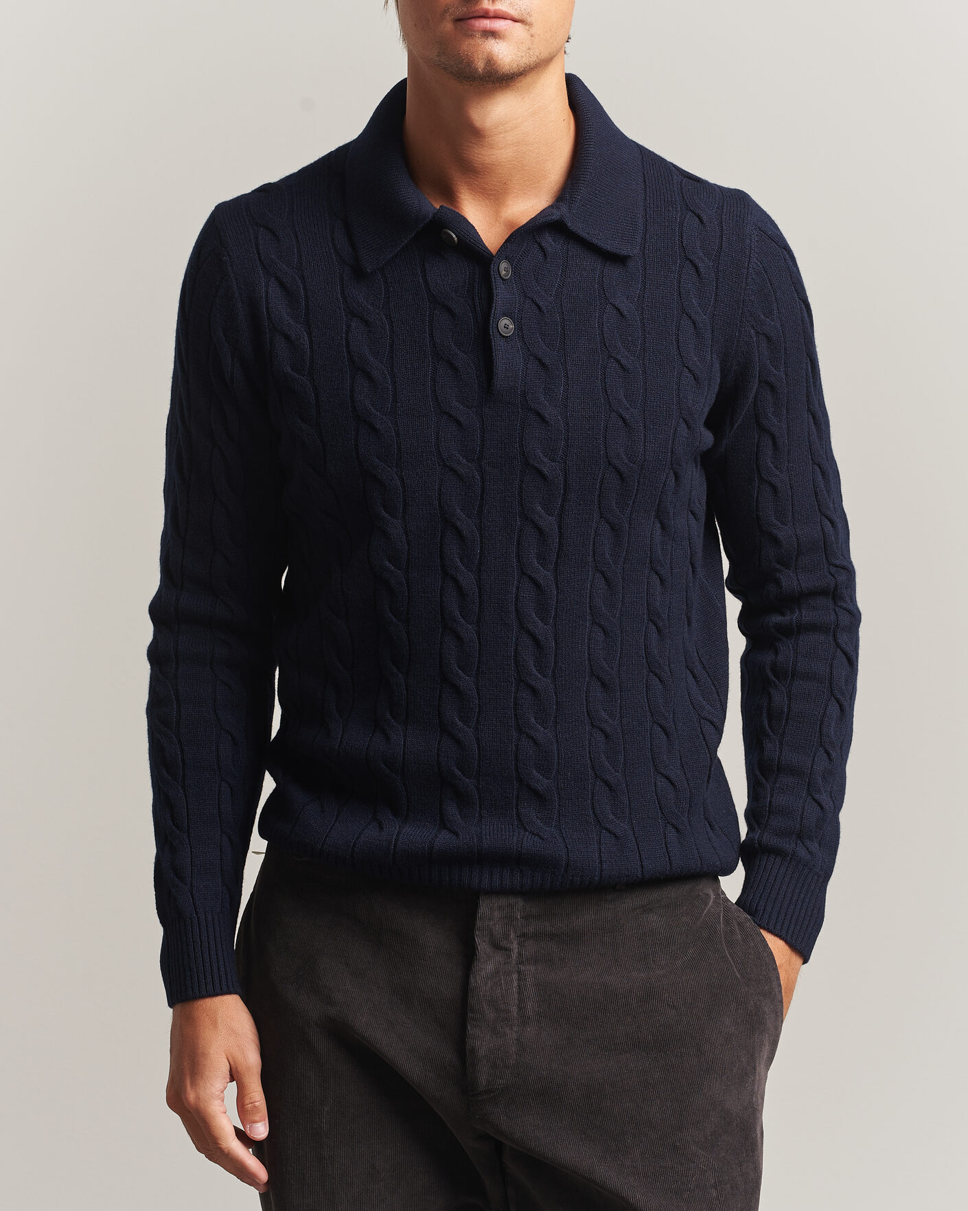 Men | Sweaters & Knitwear | Gran Sasso | Wool/Cashmere Cable Polo Navy