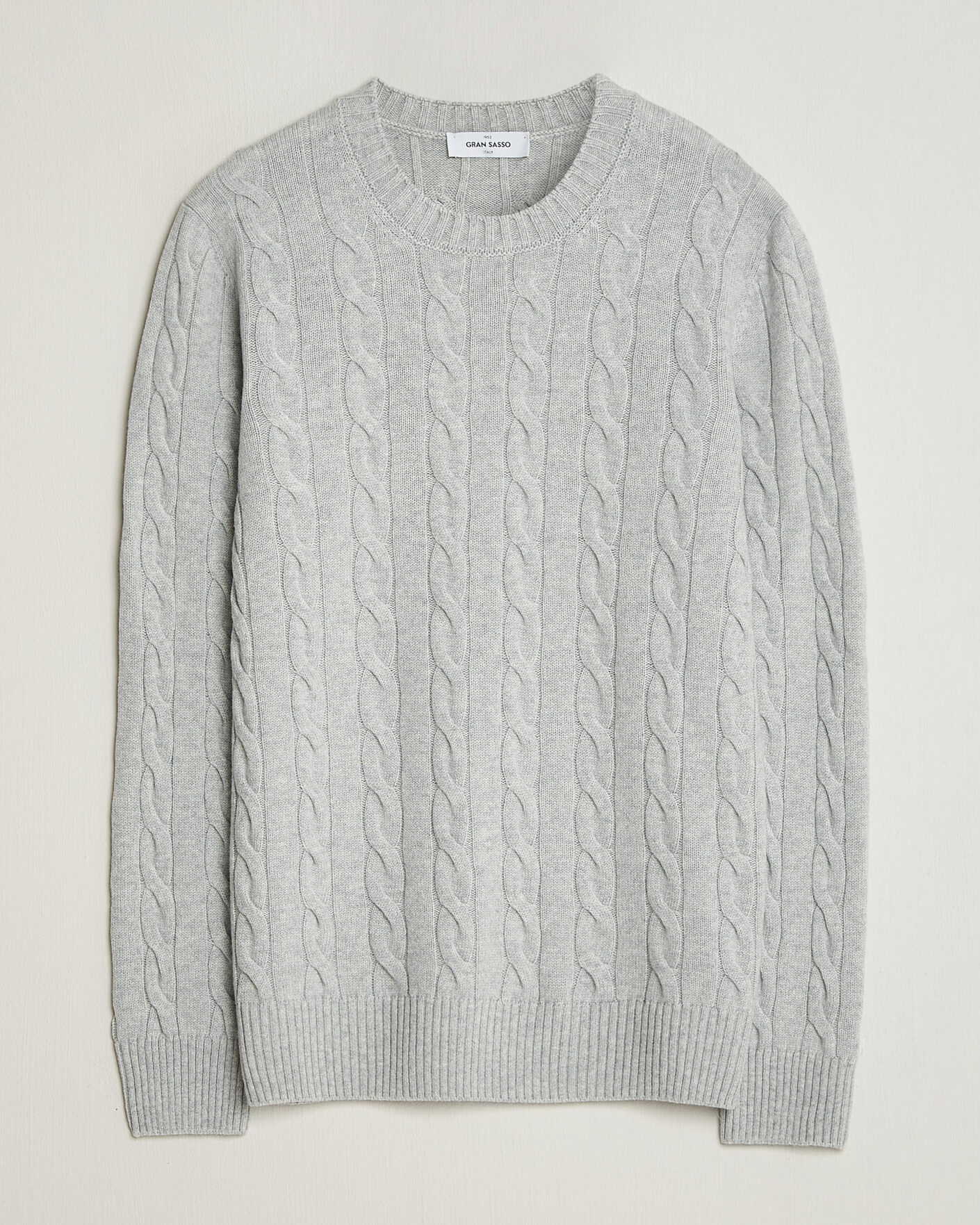 Men | Sweaters & Knitwear | Gran Sasso | Wool/Cashmere Cable Crew Neck Light Grey Melange