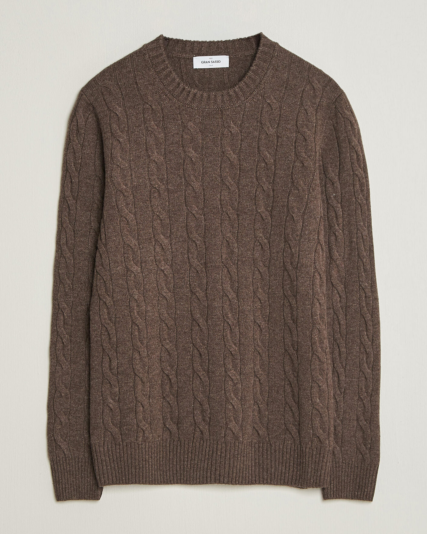 Men | Sweaters & Knitwear | Gran Sasso | Wool/Cashmere Cable Crew Neck Dark Brown Melange