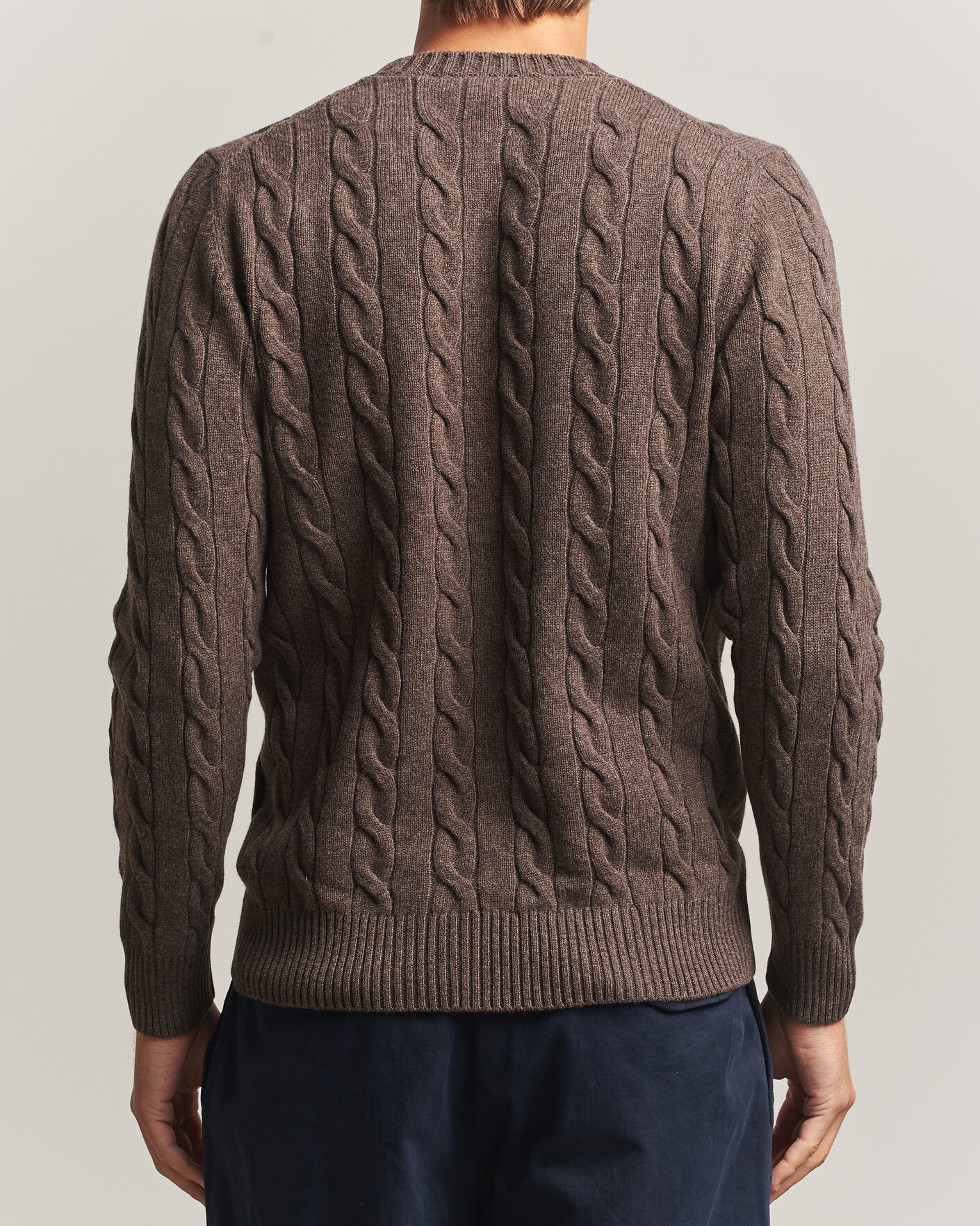 Men | Sweaters & Knitwear | Gran Sasso | Wool/Cashmere Cable Crew Neck Dark Brown Melange