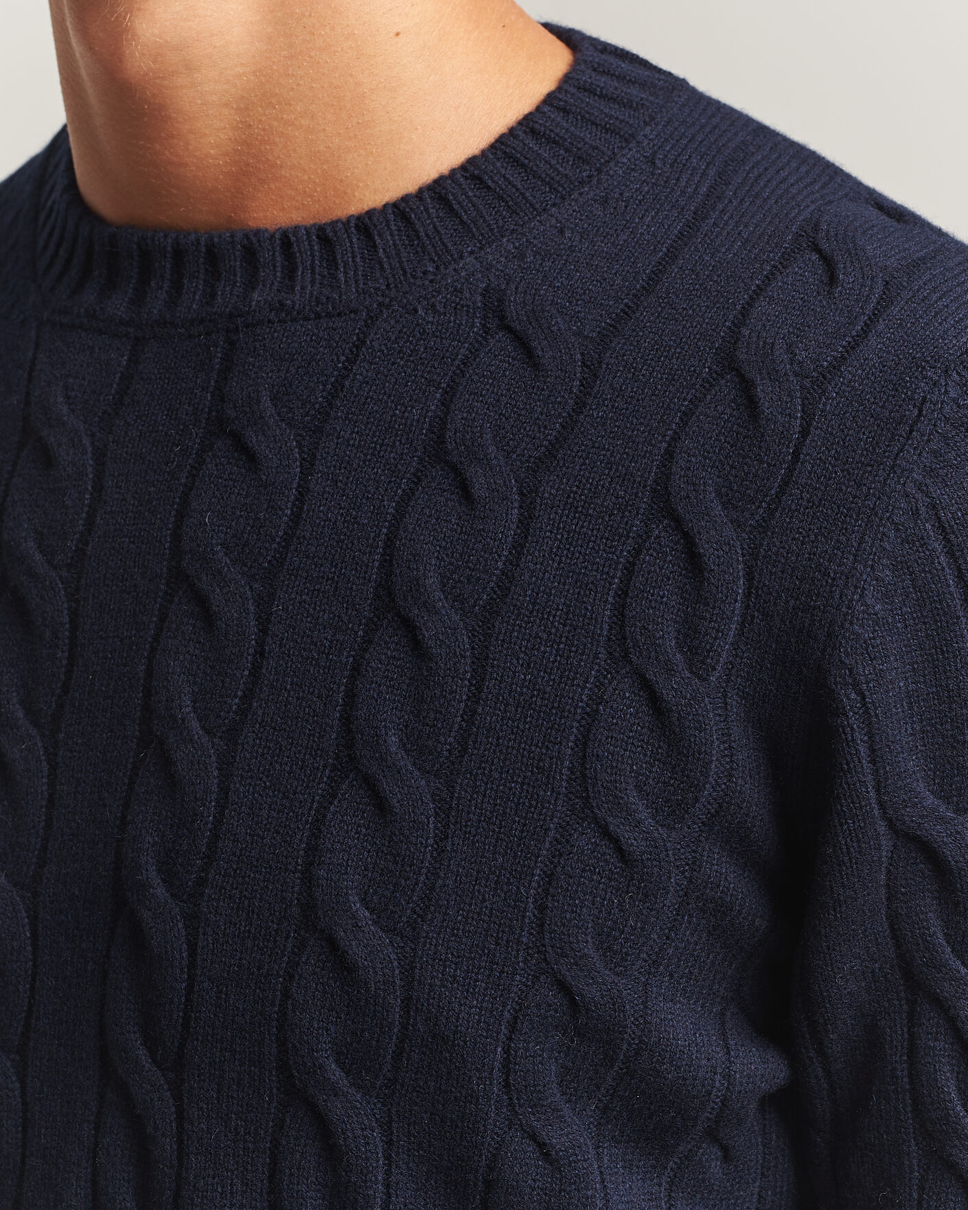 Men | Sweaters & Knitwear | Gran Sasso | Wool/Cashmere Cable Crew Neck Navy