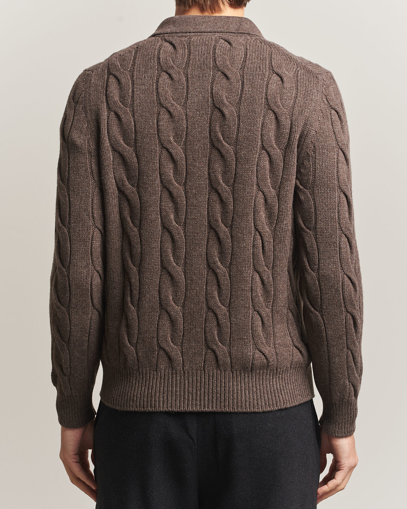 Men | Sweaters & Knitwear | Gran Sasso | Wool/Cashmere Cable Full Zip Dark Brown Melange