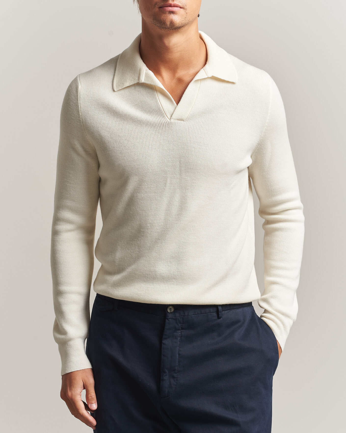 Men | Sweaters & Knitwear | Gran Sasso | Merino Knitted Polo Cream