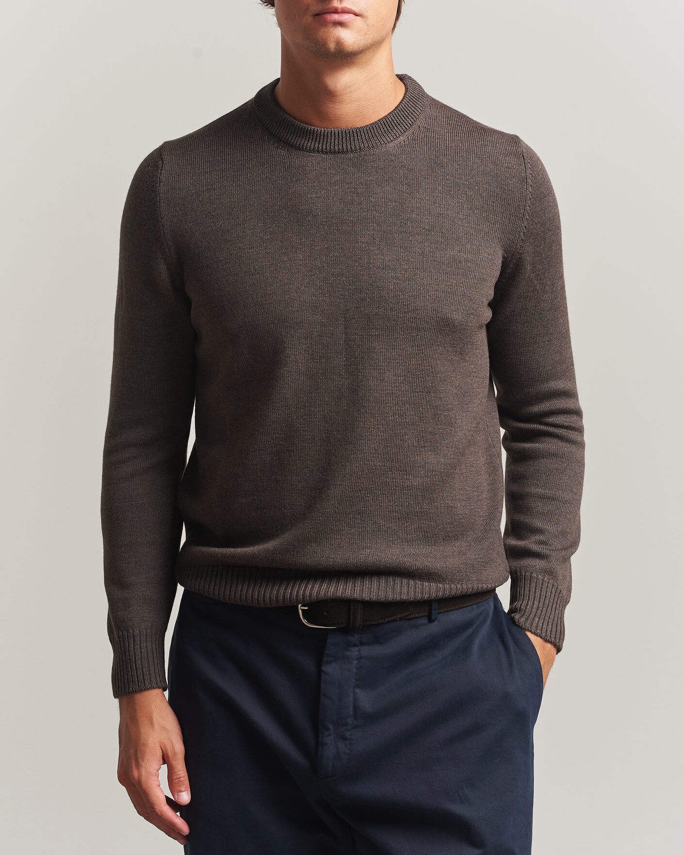 Men | Sweaters & Knitwear | Gran Sasso | Merino Knitted Crew Neck Brown Melange