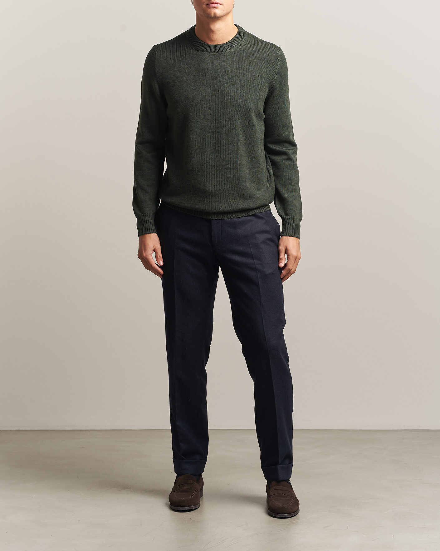 Men | Sweaters & Knitwear | Gran Sasso | Merino Knitted Crew Neck Olive Melange
