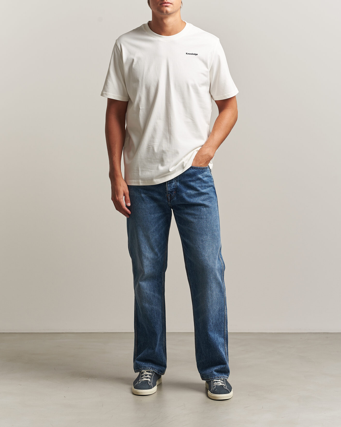 Men | T-Shirts | KnowledgeCotton Apparel | Back Print T-Shirt Egret