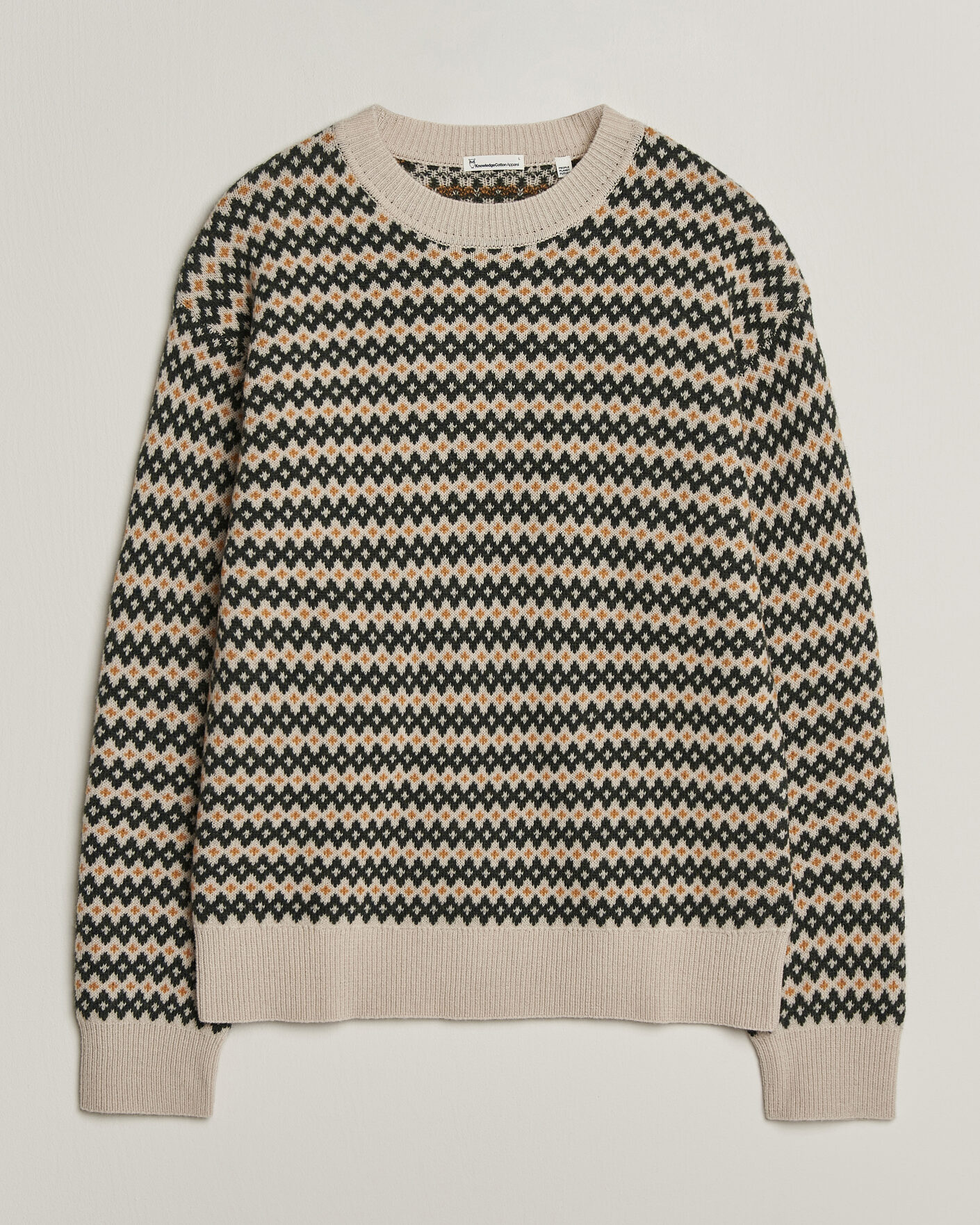 Men | Sweaters & Knitwear | KnowledgeCotton Apparel | Lambswool Jaquard Sweater Green