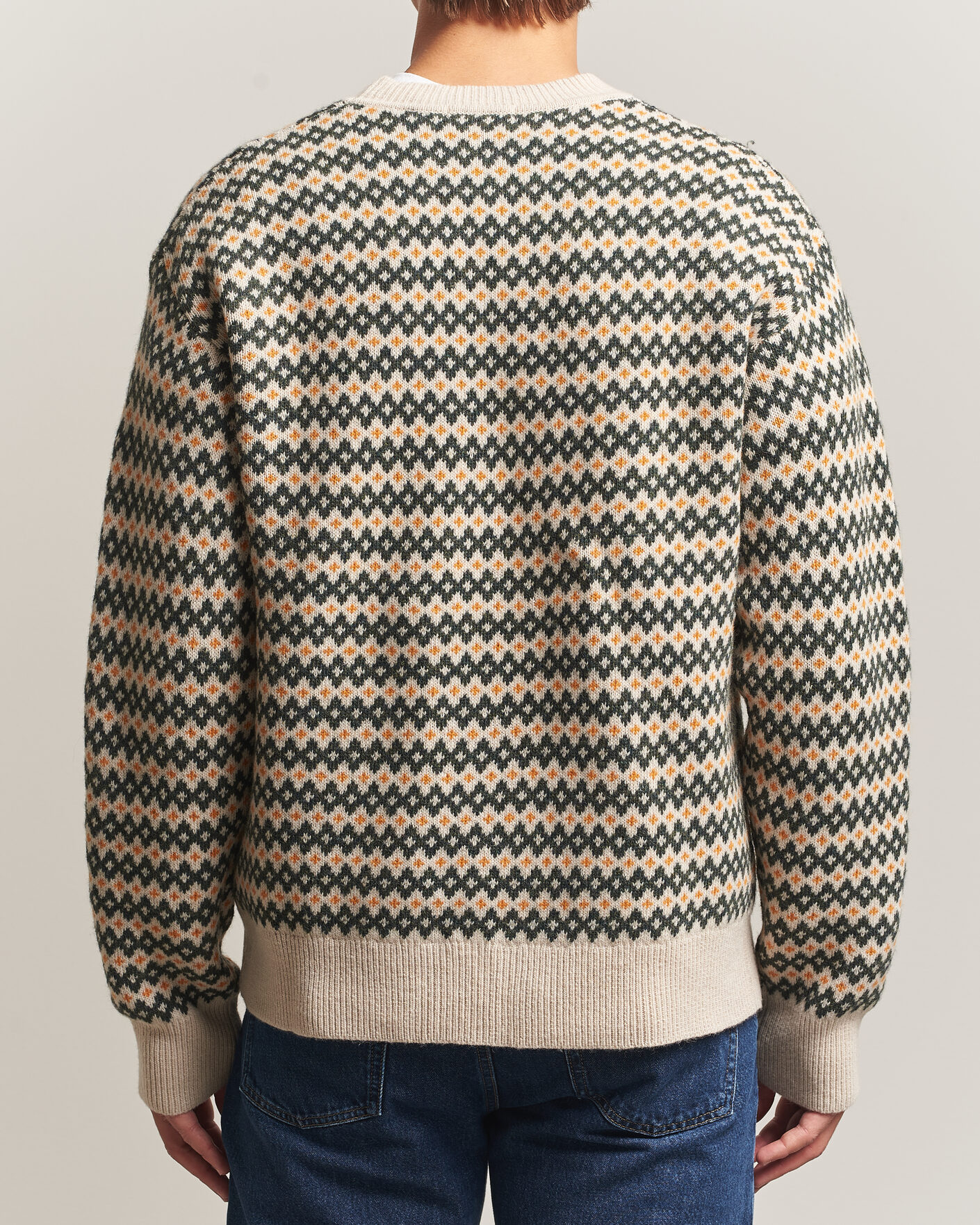 Men | Sweaters & Knitwear | KnowledgeCotton Apparel | Lambswool Jaquard Sweater Green
