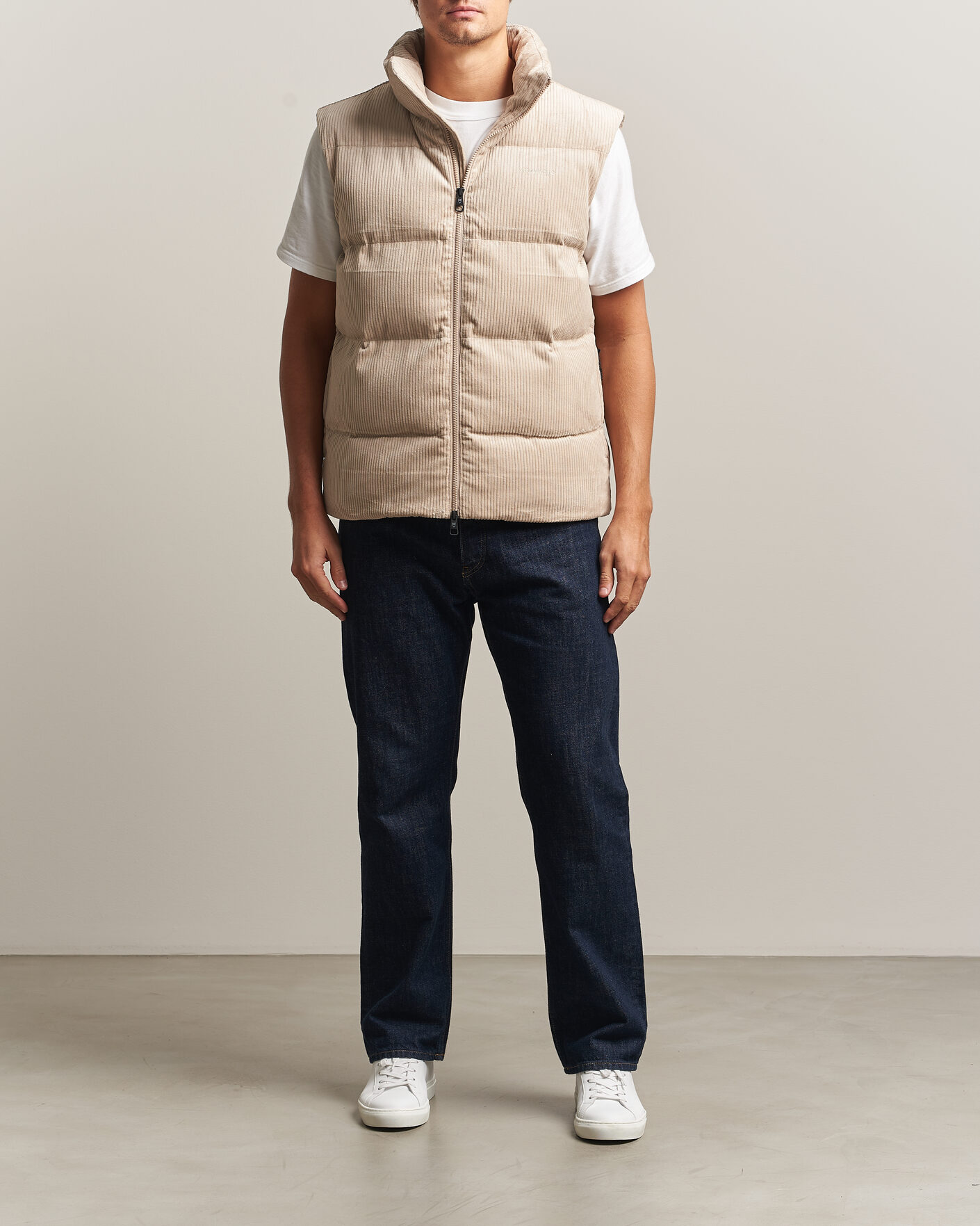 Men | Gilets | KnowledgeCotton Apparel | Corduroy Puffer Vest Light Feather Grey