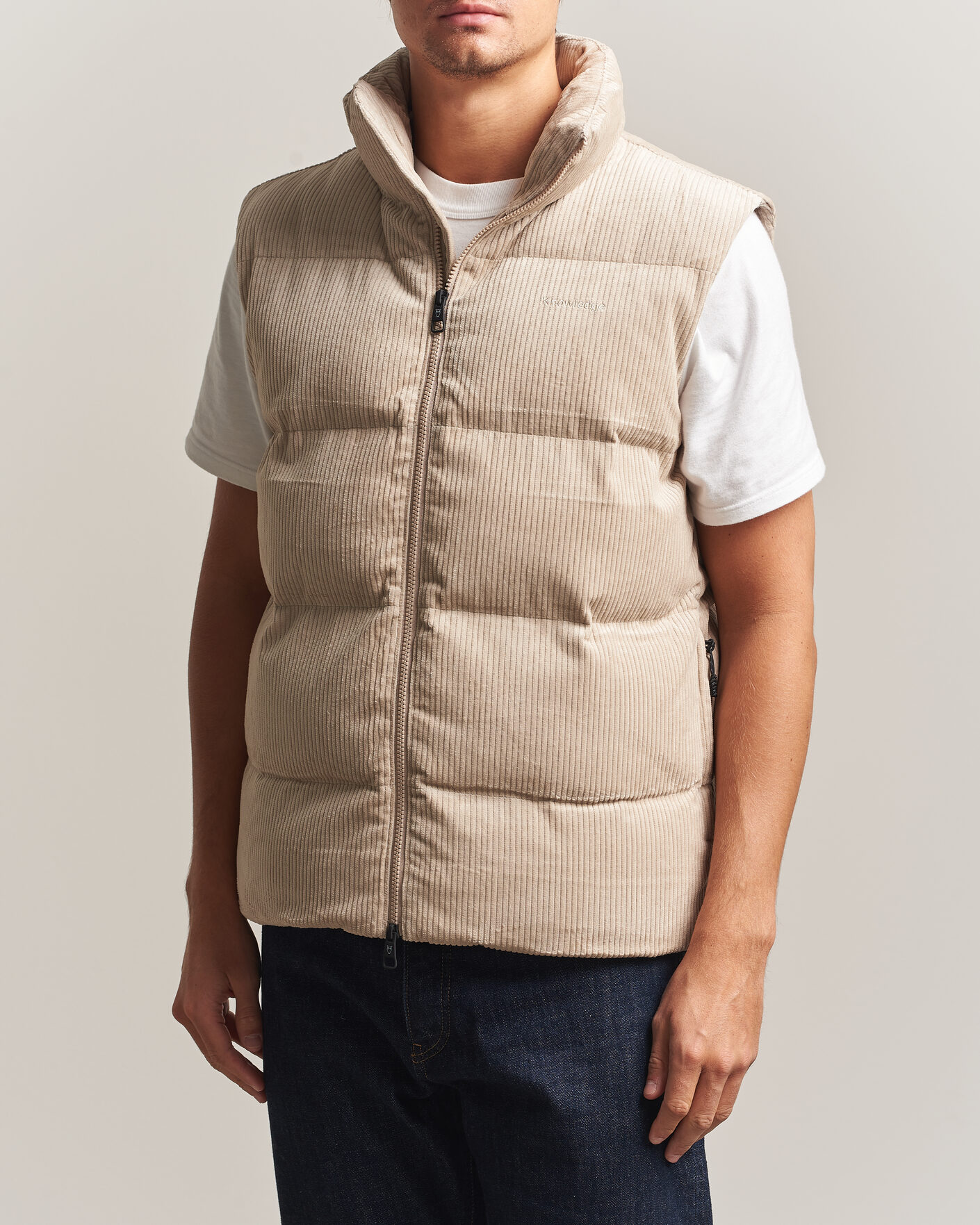 Men | Gilets | KnowledgeCotton Apparel | Corduroy Puffer Vest Light Feather Grey