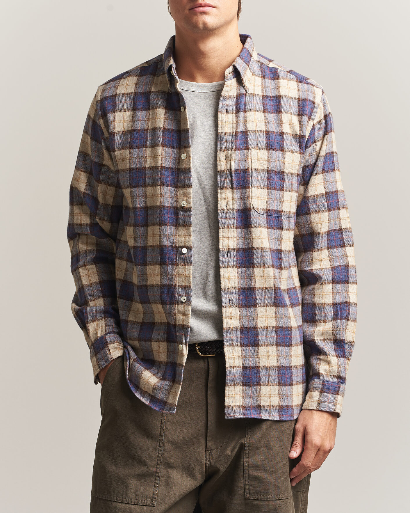 Men | Shirts | BEAMS PLUS | Plaid Button Down Shirt White/Blue