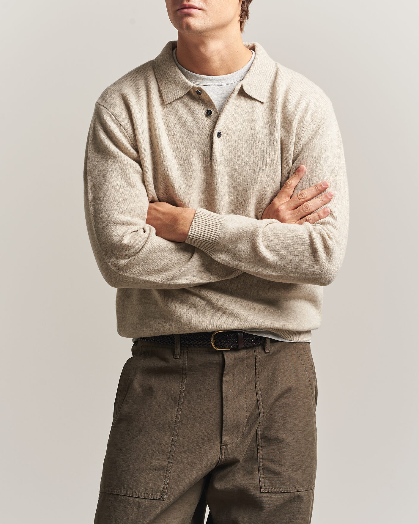 Men | Sweaters & Knitwear | BEAMS PLUS | Knitted Wool Polo Beige