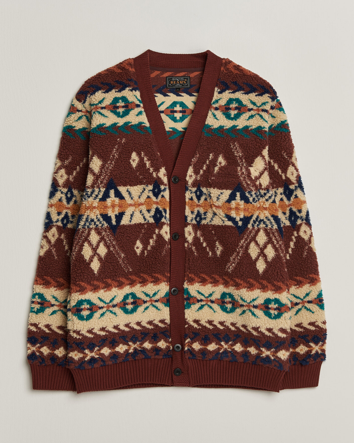 Men | Sweaters & Knitwear | BEAMS PLUS | Boa Jacquard Cardigan Brown