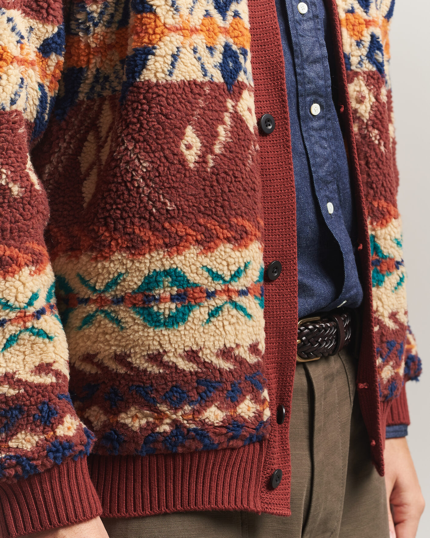 Men | Sweaters & Knitwear | BEAMS PLUS | Boa Jacquard Cardigan Brown