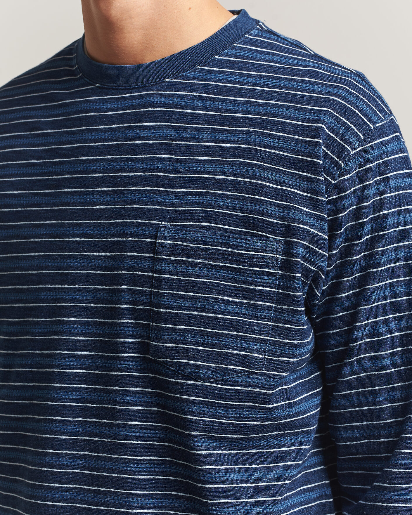Men | T-Shirts | BEAMS PLUS | Indigo Stripe LS T-Shirt Navy