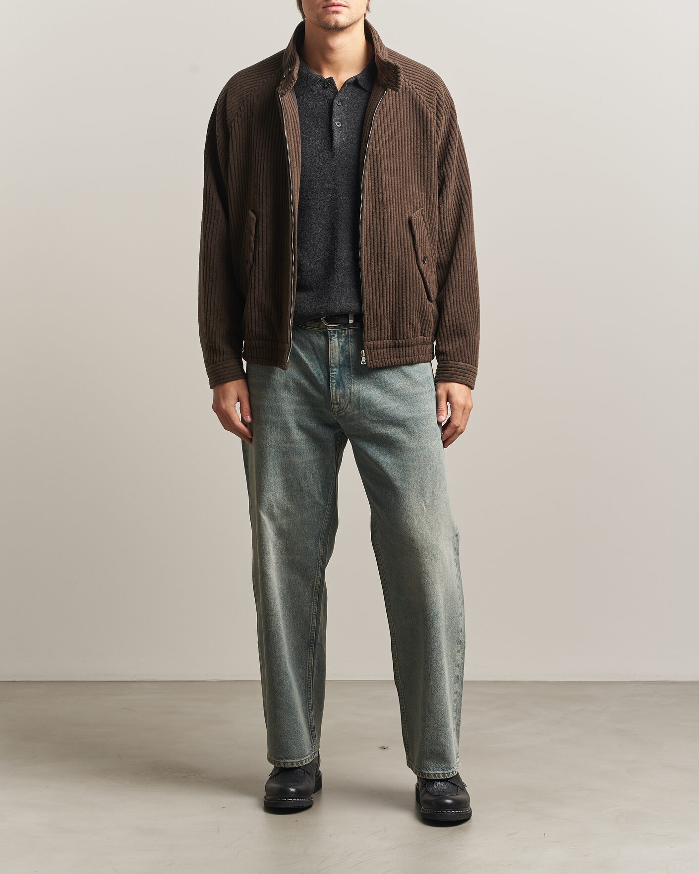 Men | Coats & Jackets | Auralee | Wool Cashmere Corduroy Zip Jacket Smoky Brown