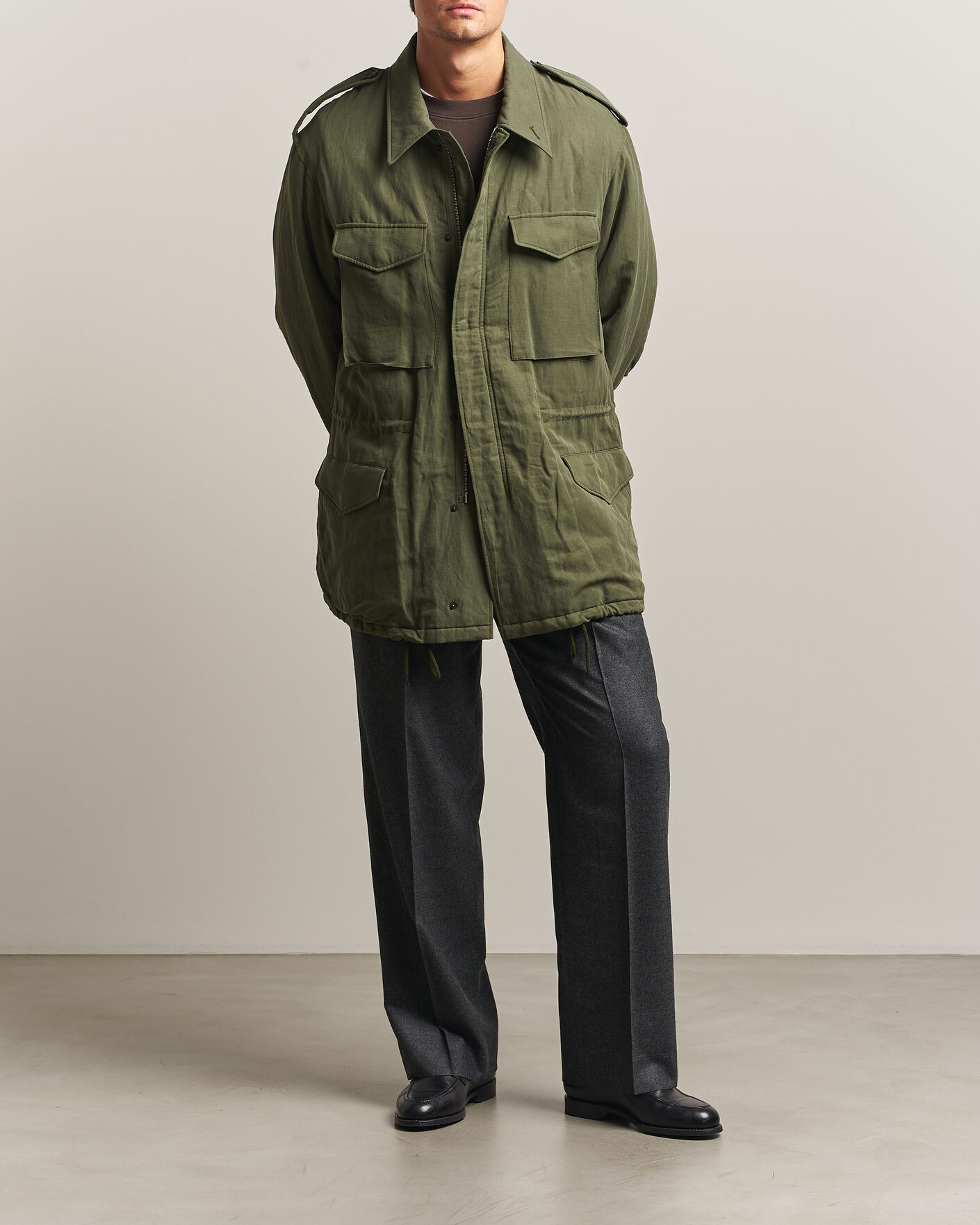 Auralee Brushed Padded Military Jacket Olive at CareOfCarl.com
