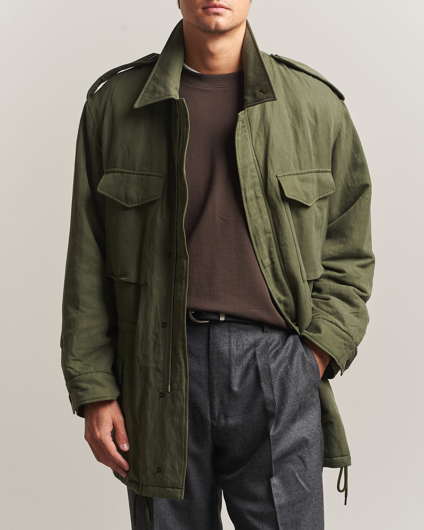Men | Coats & Jackets | Auralee | Brushed Padded Military Jacket Olive
