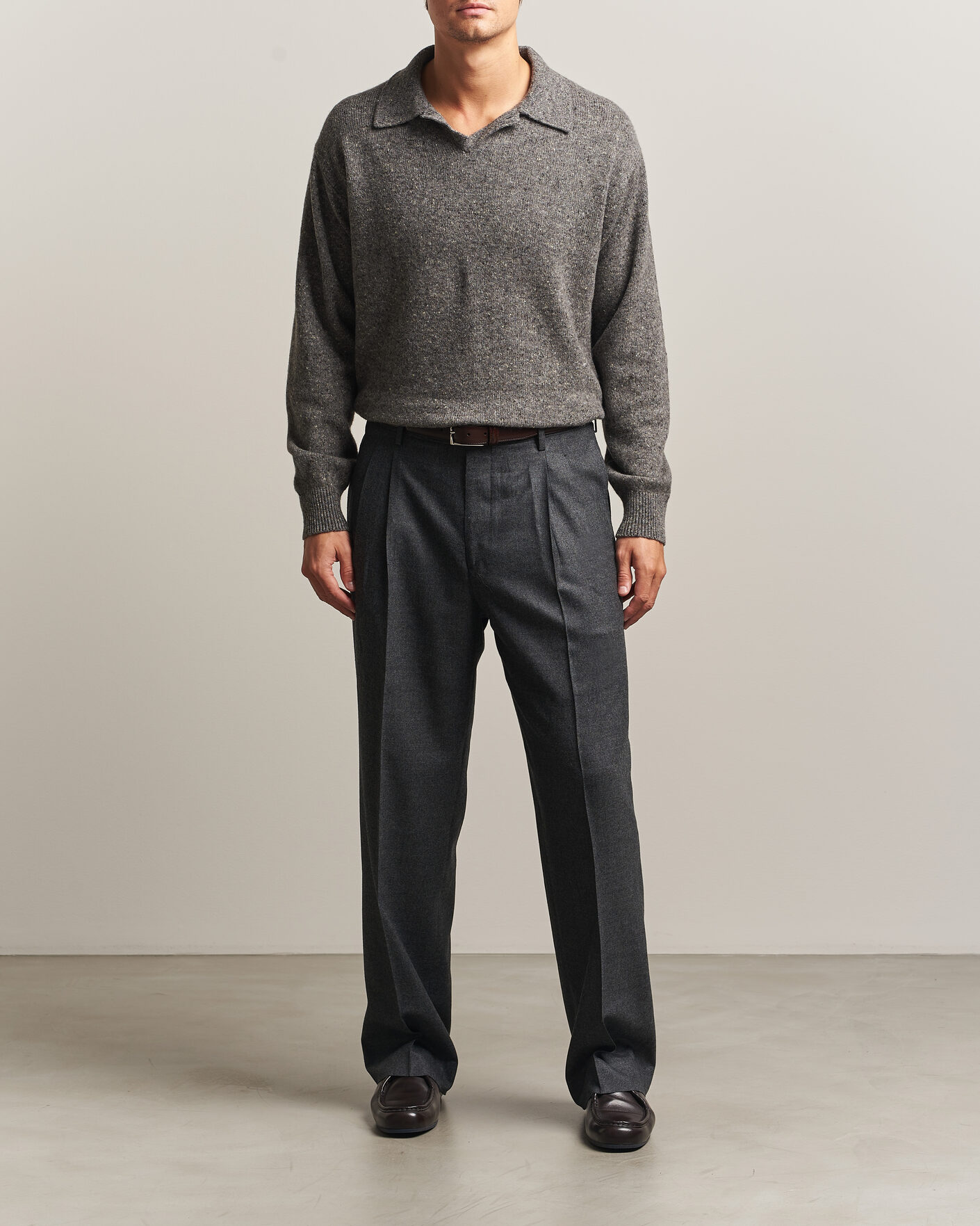 Men | Sweaters & Knitwear | Auralee | Cashmere Nep Knit Polo Mix Gray