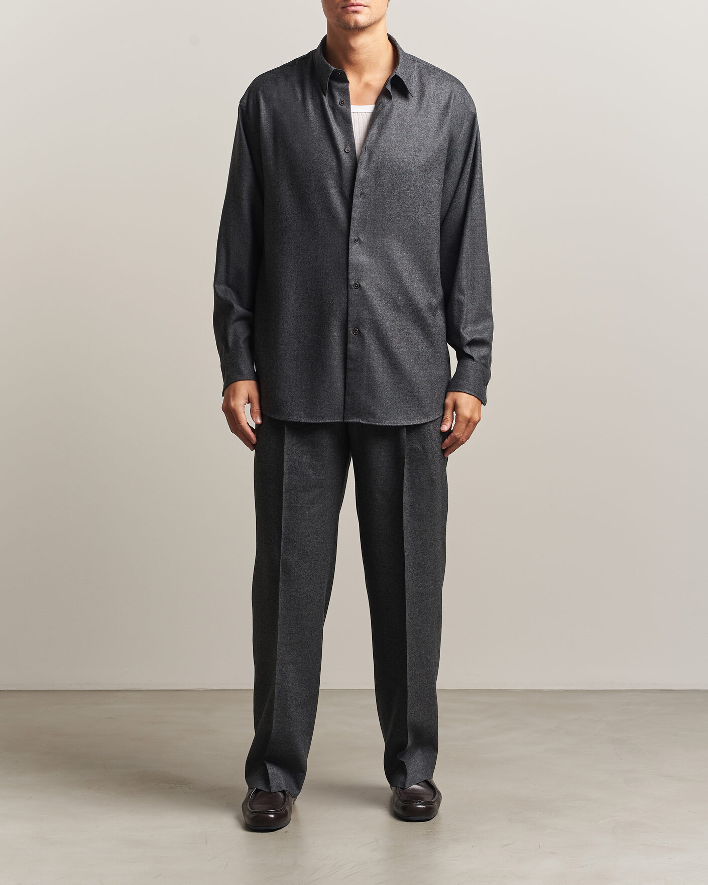 Men | Shirts | Auralee | Super Light Wool Shirt Charcoal
