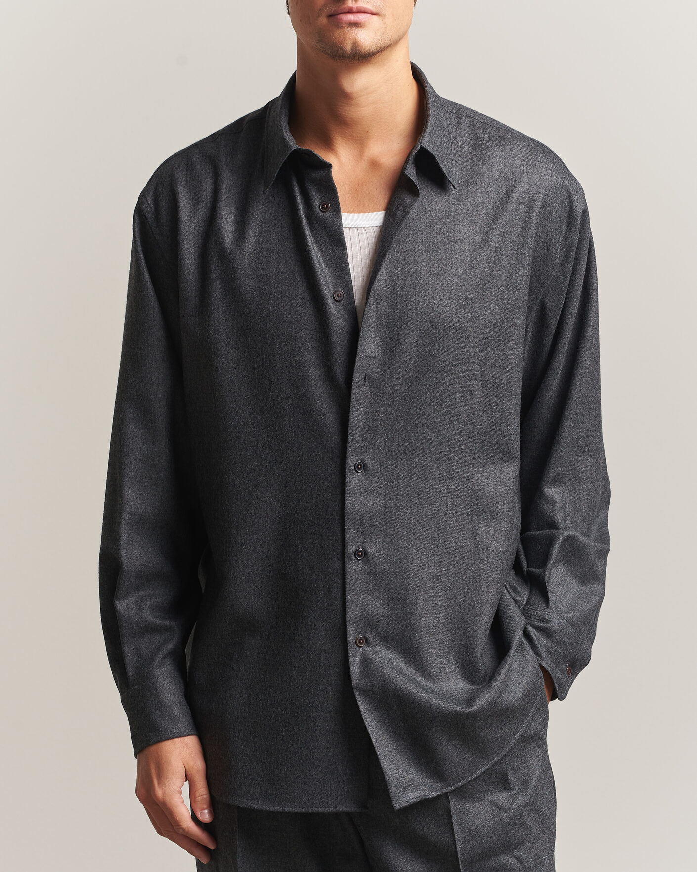 Men | Shirts | Auralee | Super Light Wool Shirt Charcoal