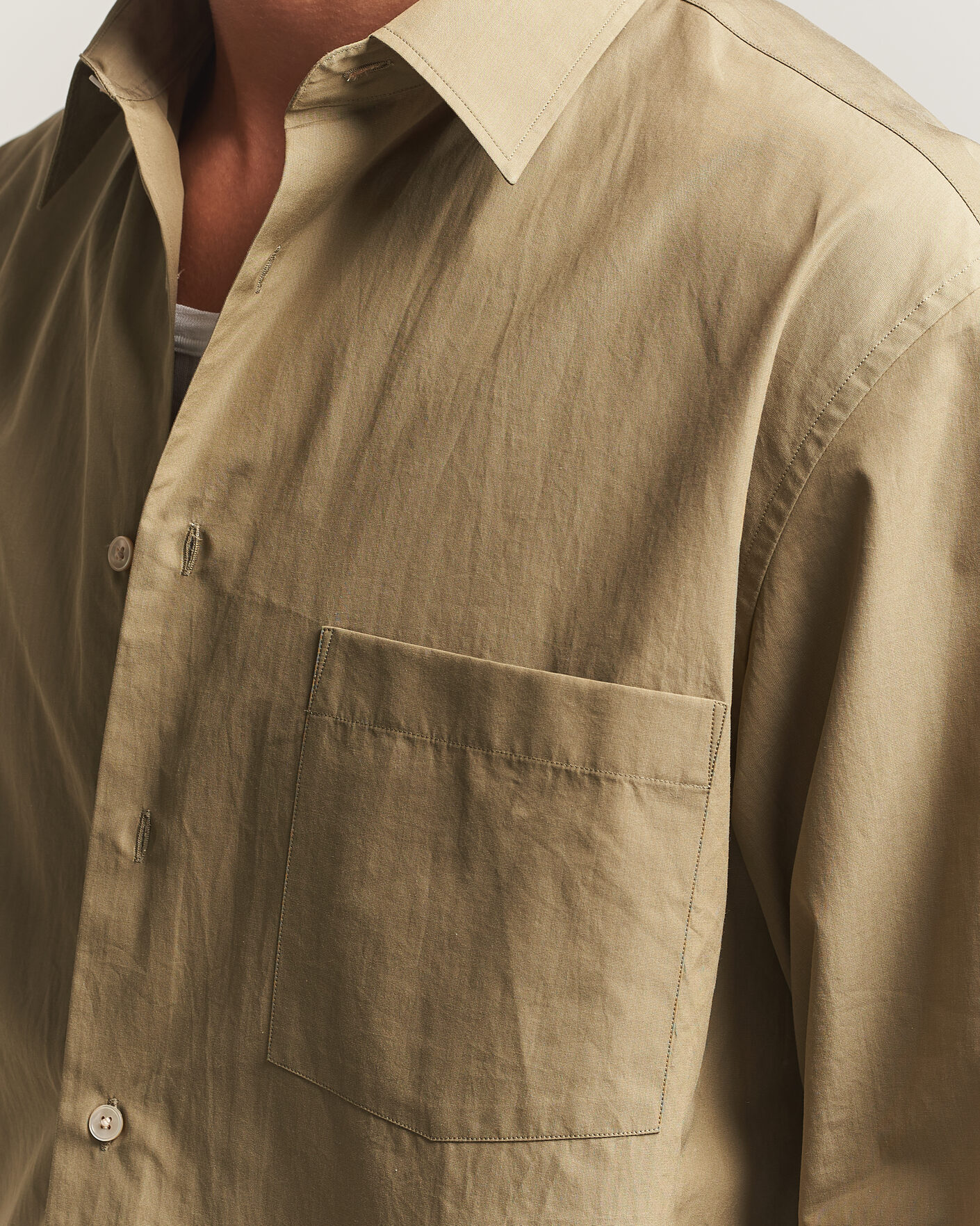 Men | Shirts | Auralee | Finx Light Weather Chambray Shirt Olive Brown