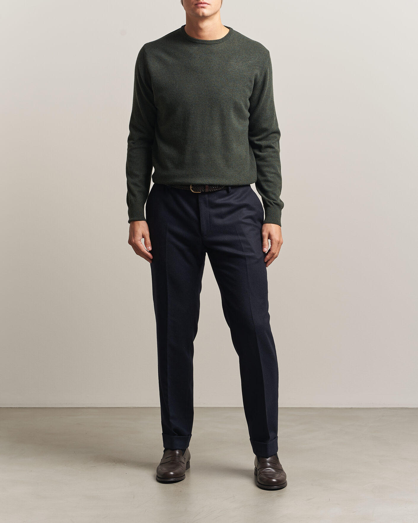 Men | Sweaters & Knitwear | Morgano | Wool/Cashmere Crewneck Dark Green