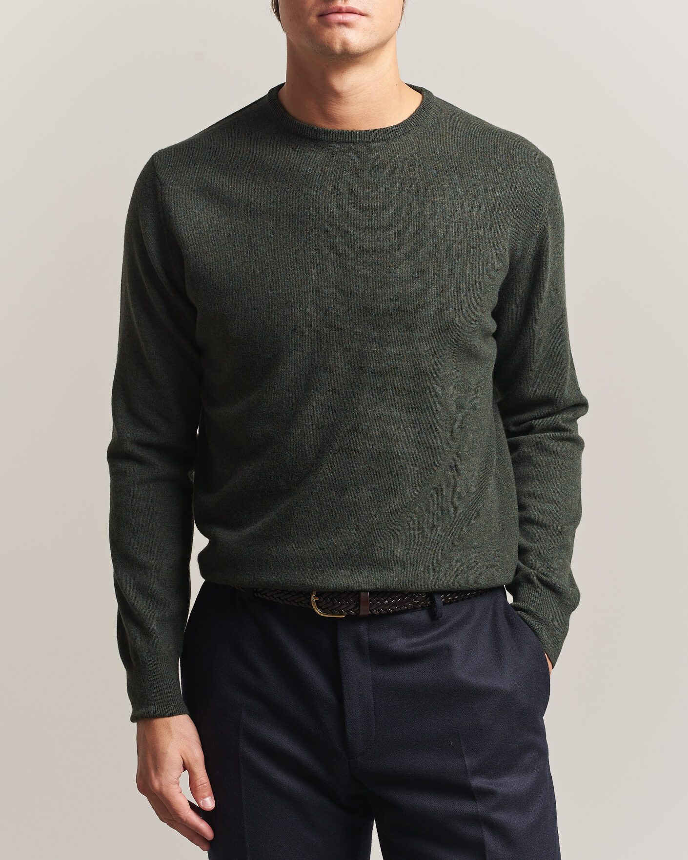 Men | Sweaters & Knitwear | Morgano | Wool/Cashmere Crewneck Dark Green