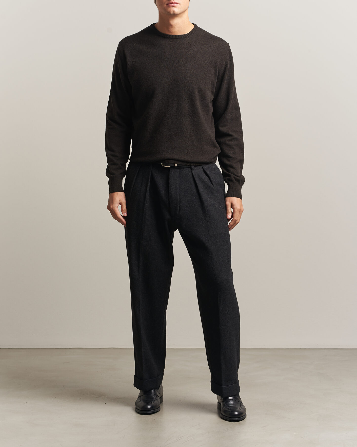 Men | Sweaters & Knitwear | Morgano | Wool/Cashmere Crewneck Dark Brown