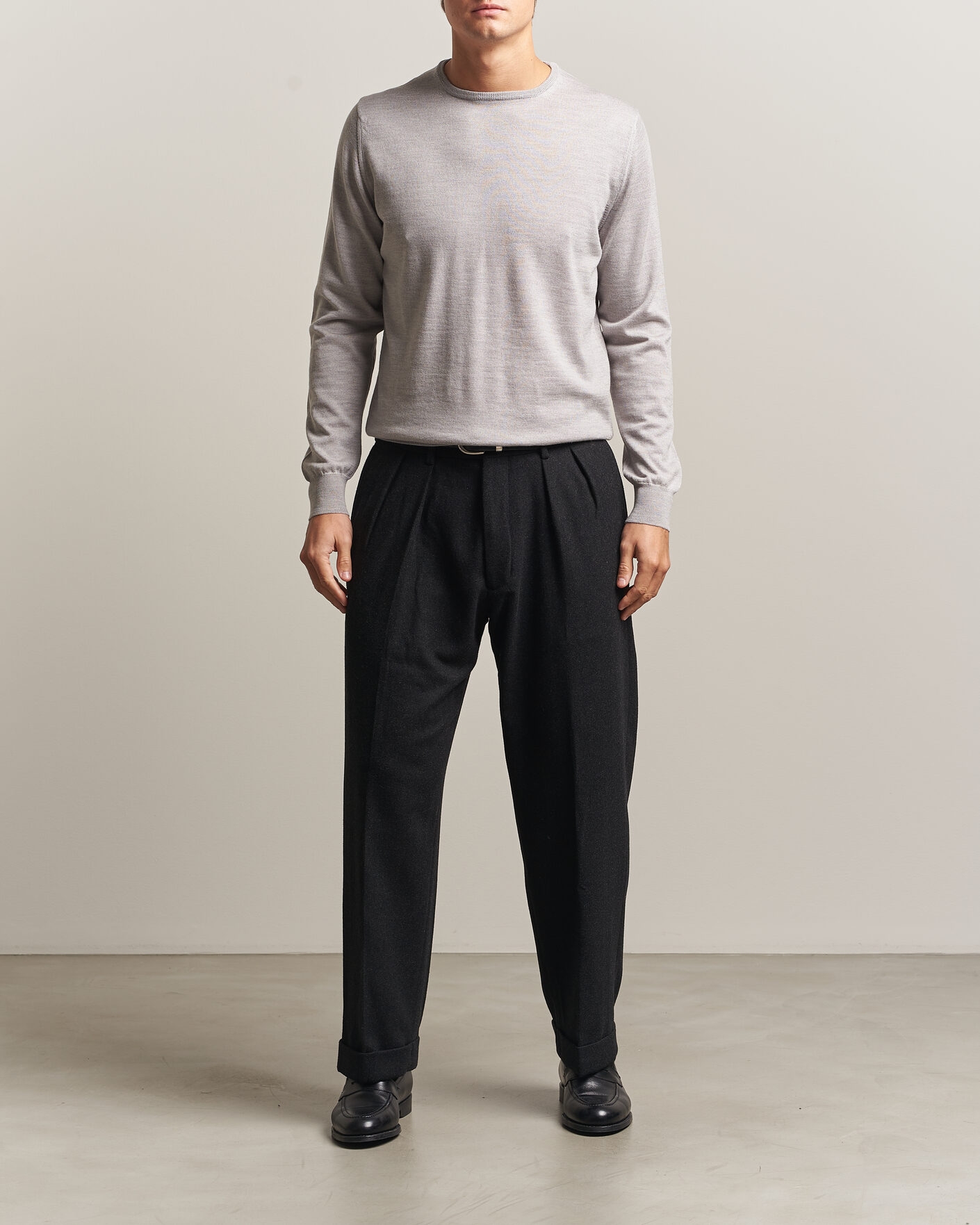 Men | Sweaters & Knitwear | Morgano | Extra Fine Merino Wool Crewneck Light Grey