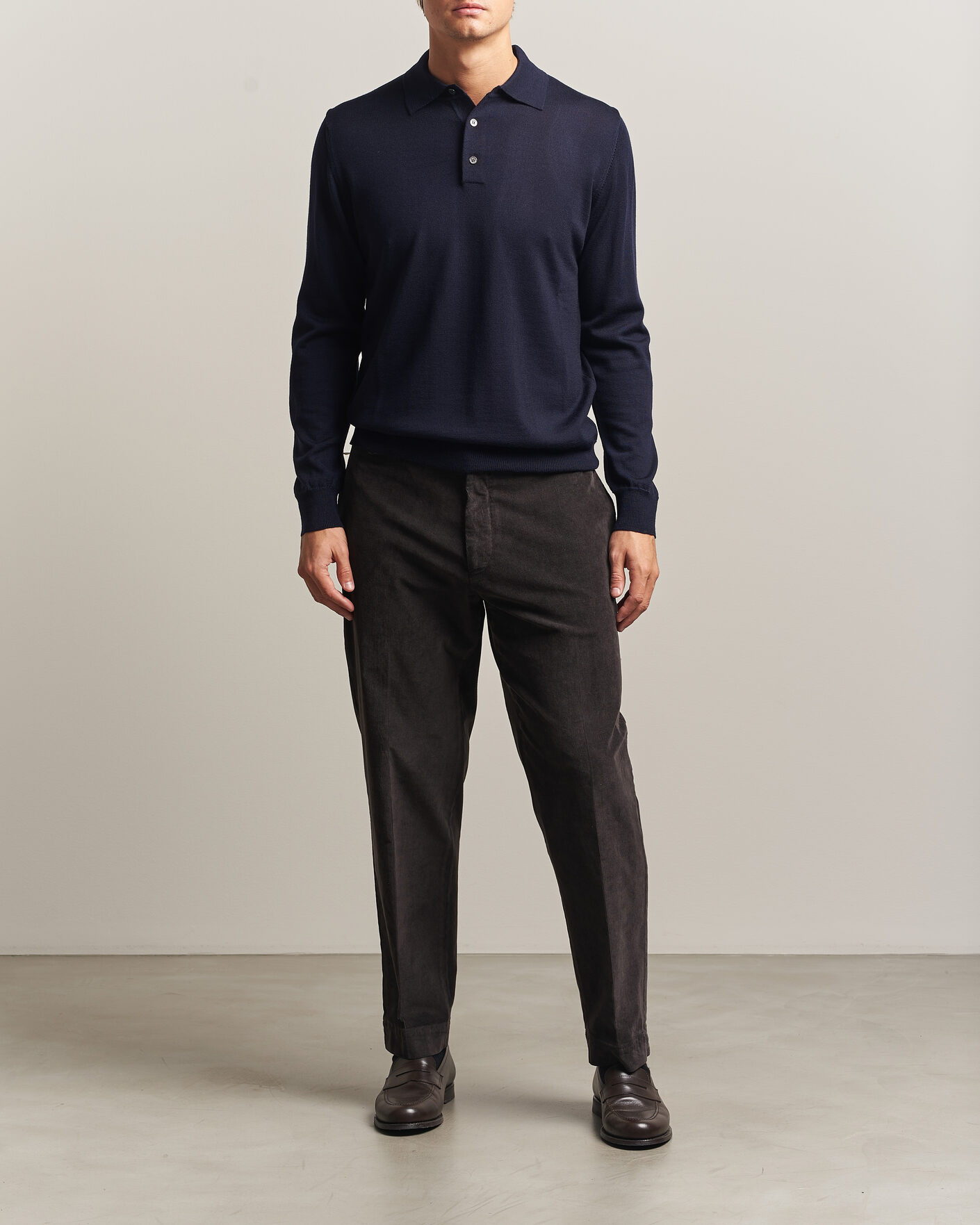 Men | Sweaters & Knitwear | Morgano | Extra Fine Merino Wool Polo Navy