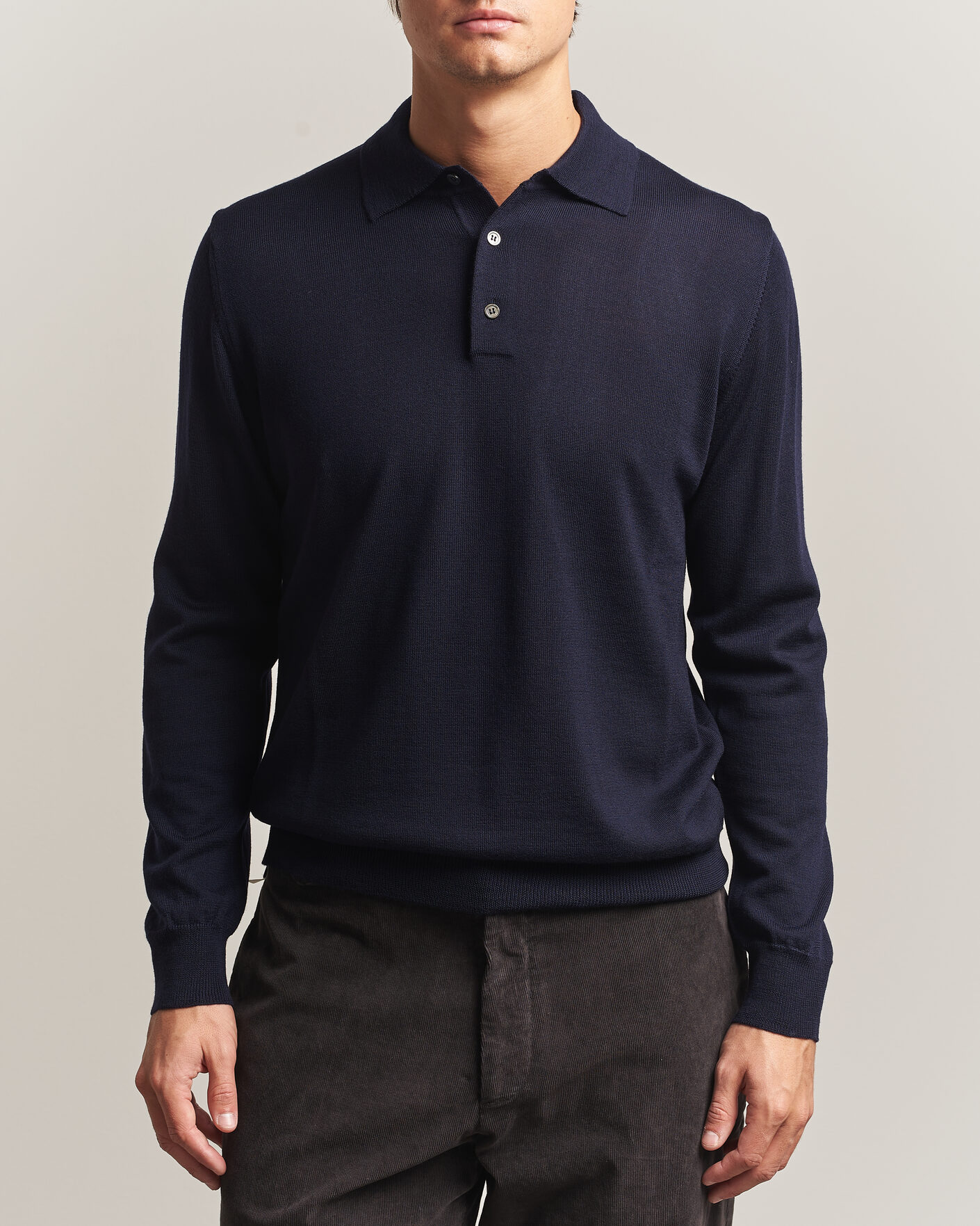 Men | Sweaters & Knitwear | Morgano | Extra Fine Merino Wool Polo Navy