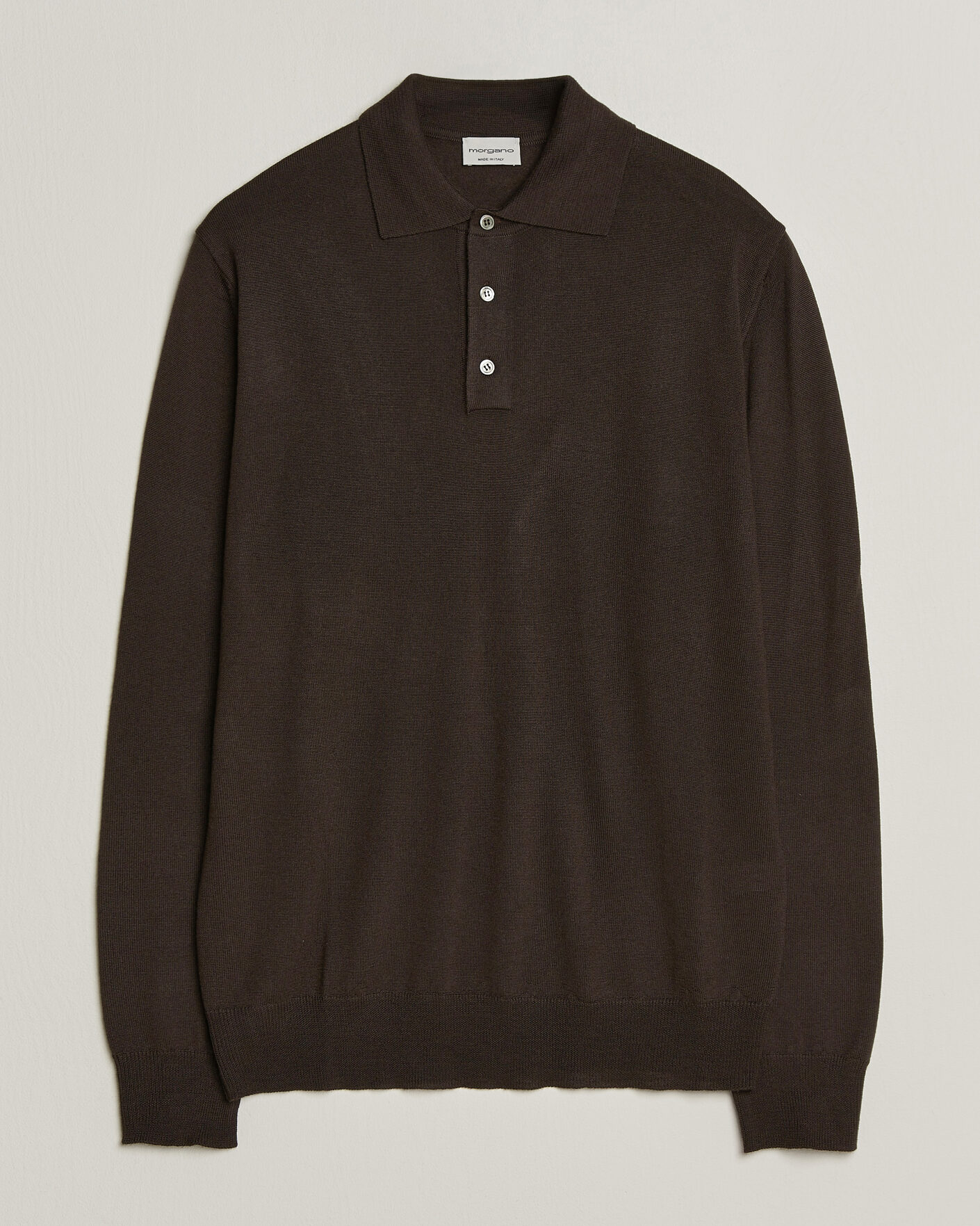 Men | Sweaters & Knitwear | Morgano | Extra Fine Merino Wool Polo Dark Brown