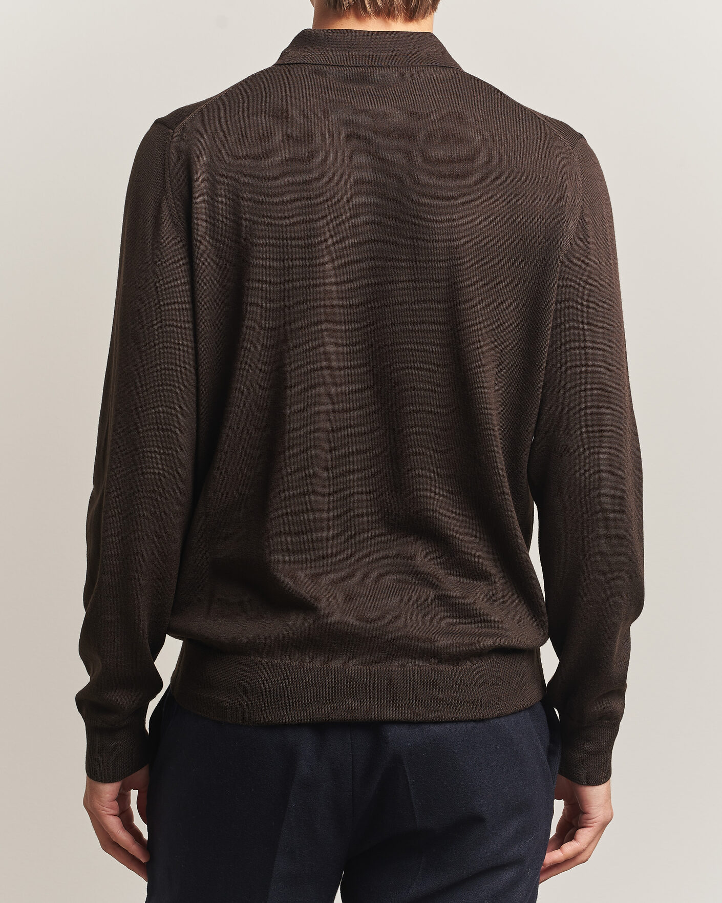 Men | Sweaters & Knitwear | Morgano | Extra Fine Merino Wool Polo Dark Brown