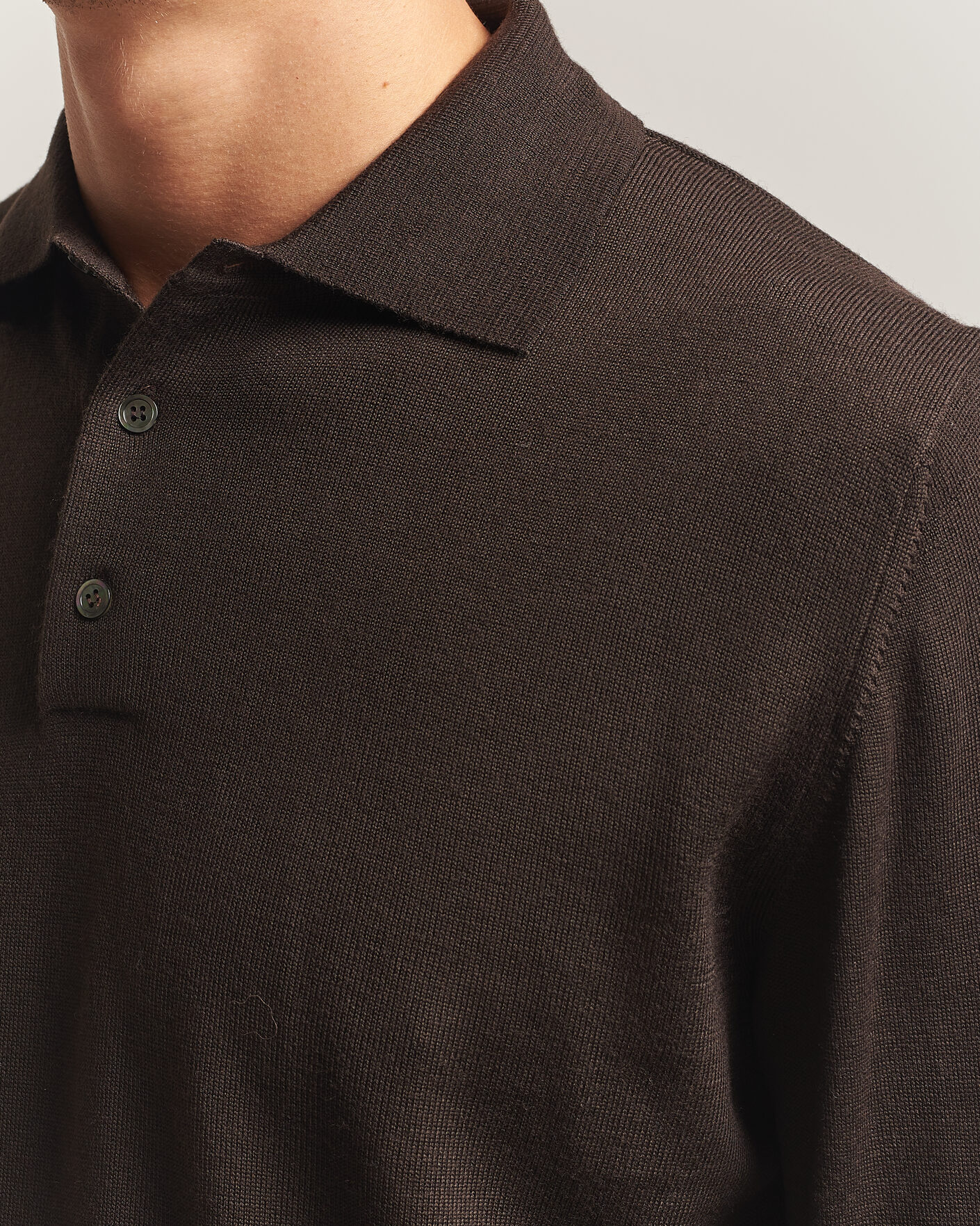 Men | Sweaters & Knitwear | Morgano | Extra Fine Merino Wool Polo Dark Brown