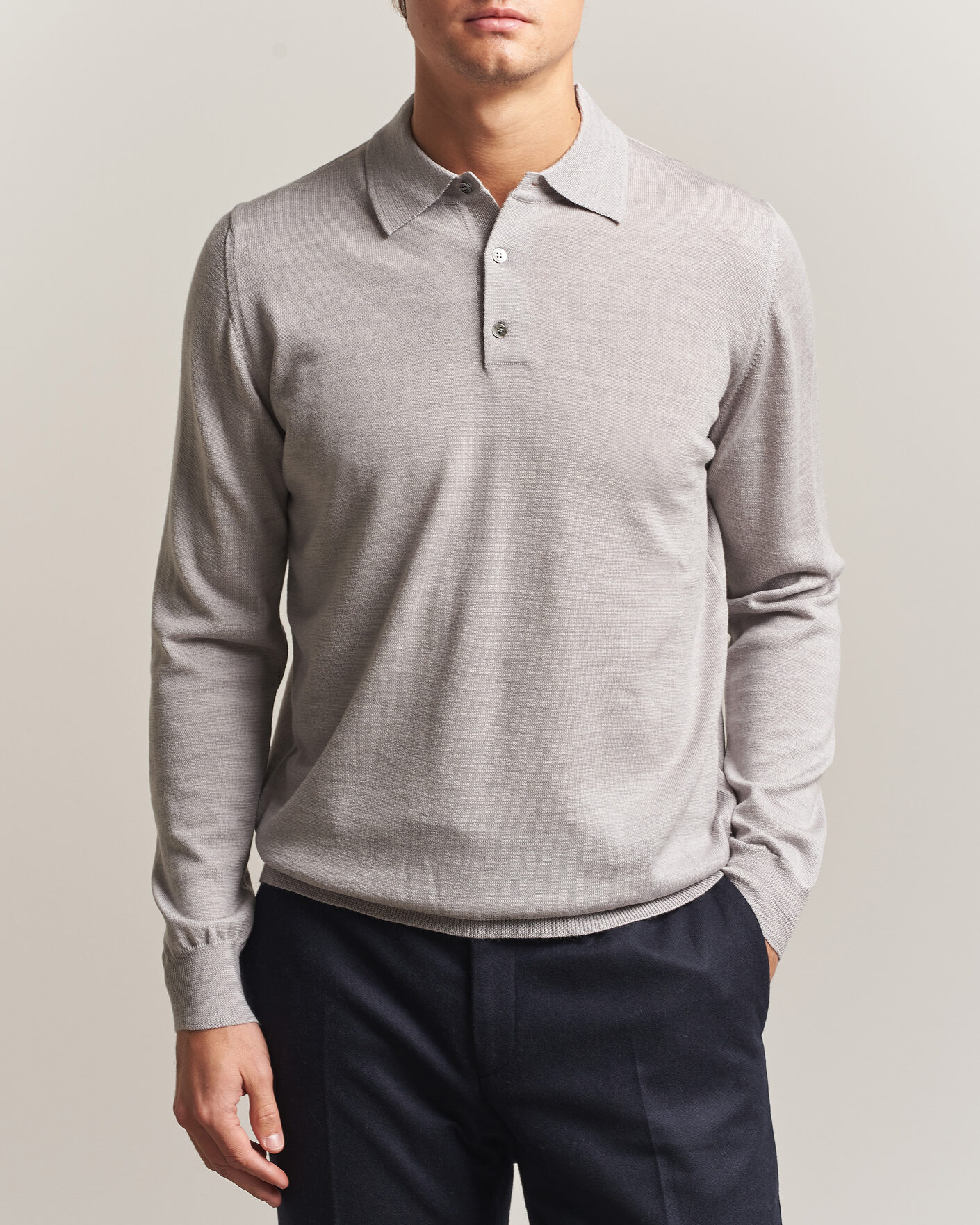 Men | Sweaters & Knitwear | Morgano | Extra Fine Merino Wool Polo Light Grey