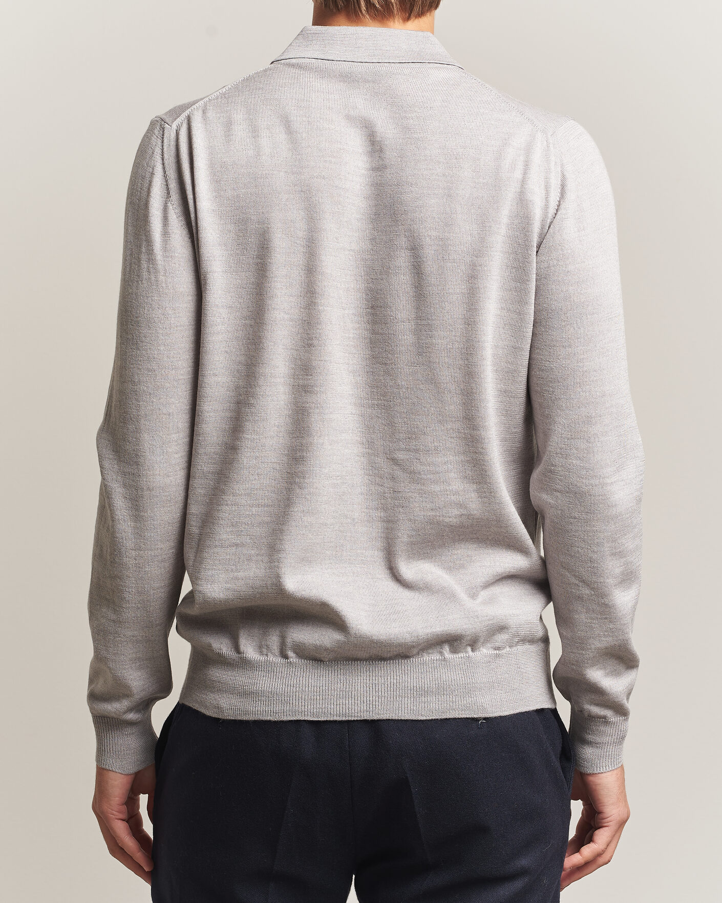 Men | Sweaters & Knitwear | Morgano | Extra Fine Merino Wool Polo Light Grey