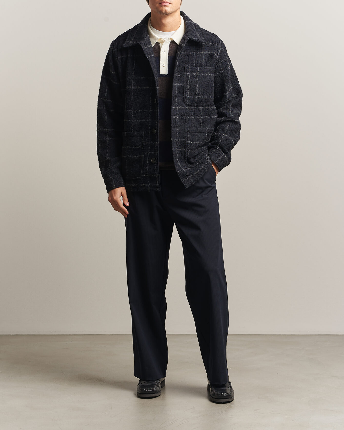 Men | Shirts | A Day's March | Algot Wool Checked Overshirt Navy