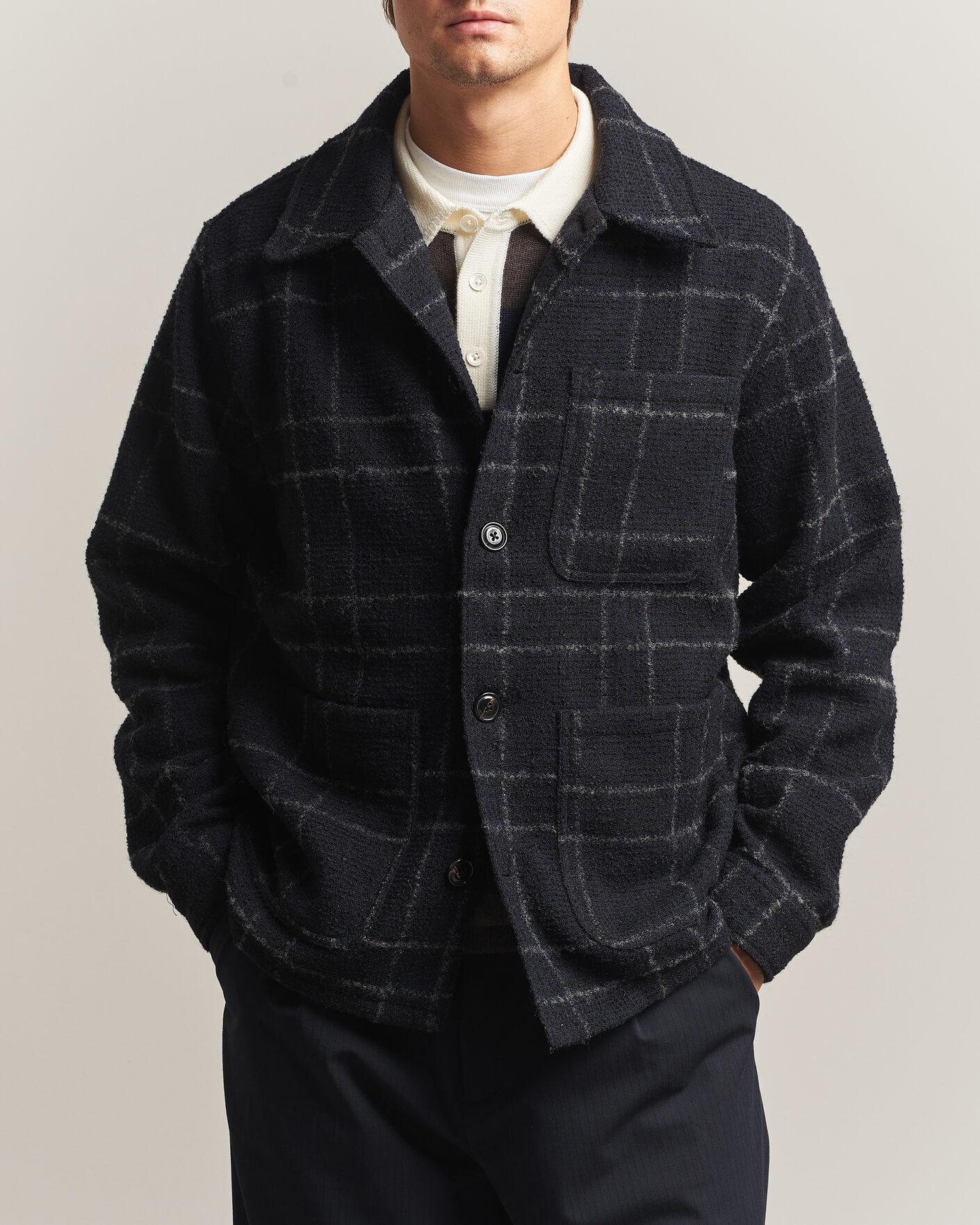 Men | Shirts | A Day's March | Algot Wool Checked Overshirt Navy