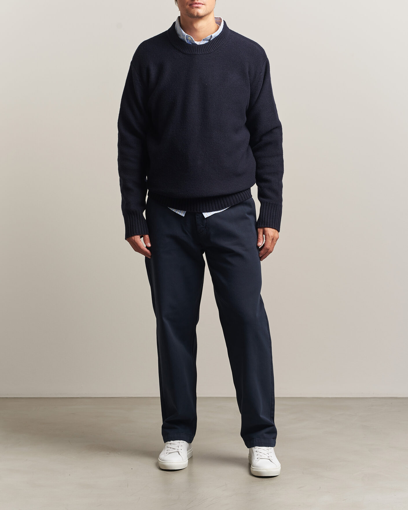 Men | Sweaters & Knitwear | A Day's March | Tietar Boiled Merino Sweater Navy