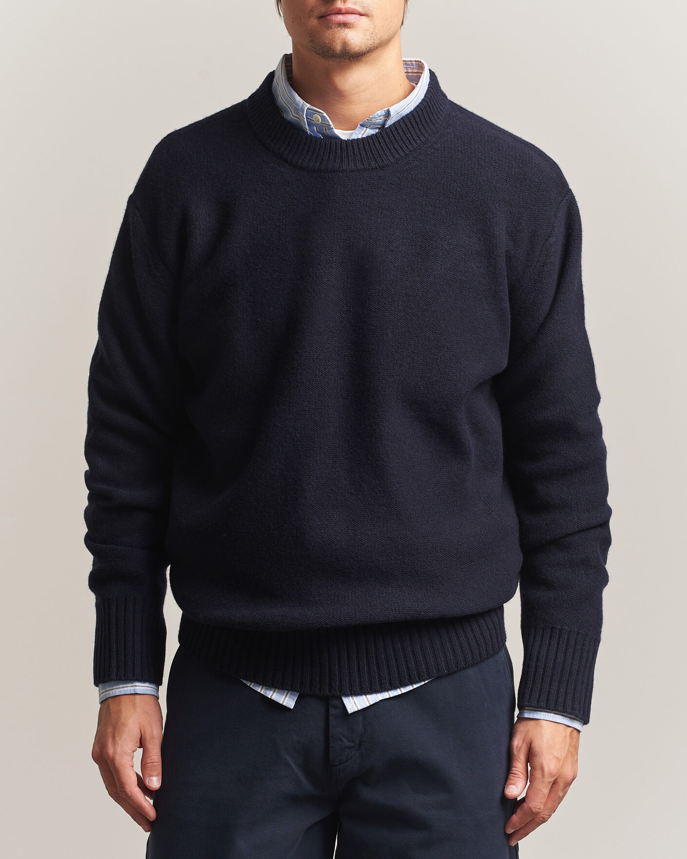 Men | Sweaters & Knitwear | A Day's March | Tietar Boiled Merino Sweater Navy