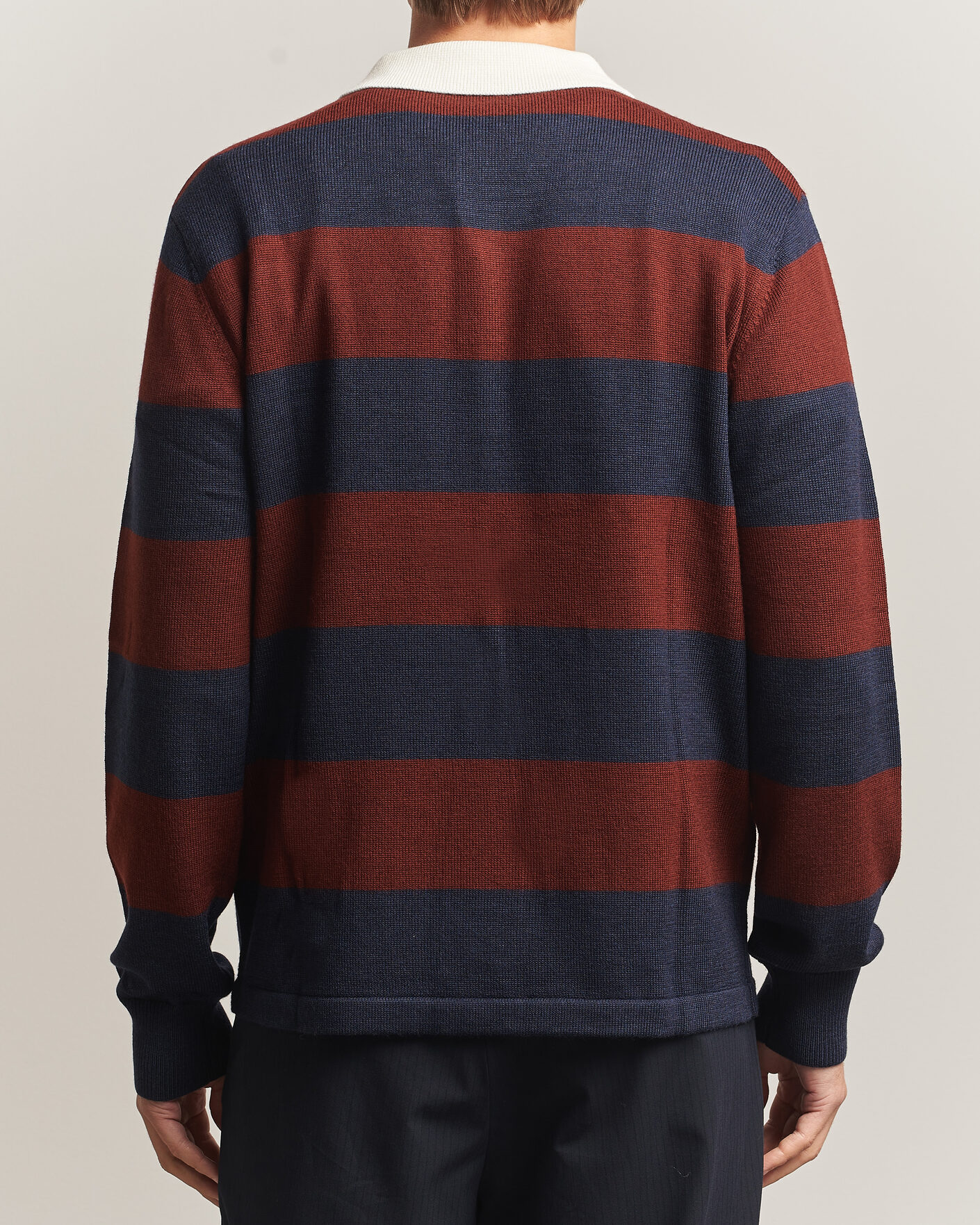 Men | Sweaters & Knitwear | A Day's March | Kenny Striped Merino Rugby Sweater Rust/Navy