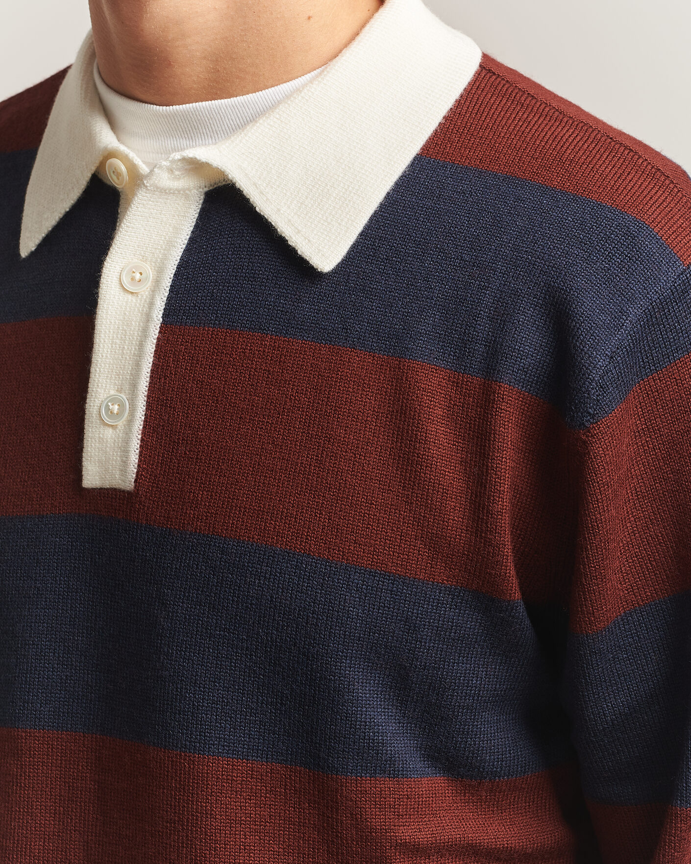 Men | Sweaters & Knitwear | A Day's March | Kenny Striped Merino Rugby Sweater Rust/Navy