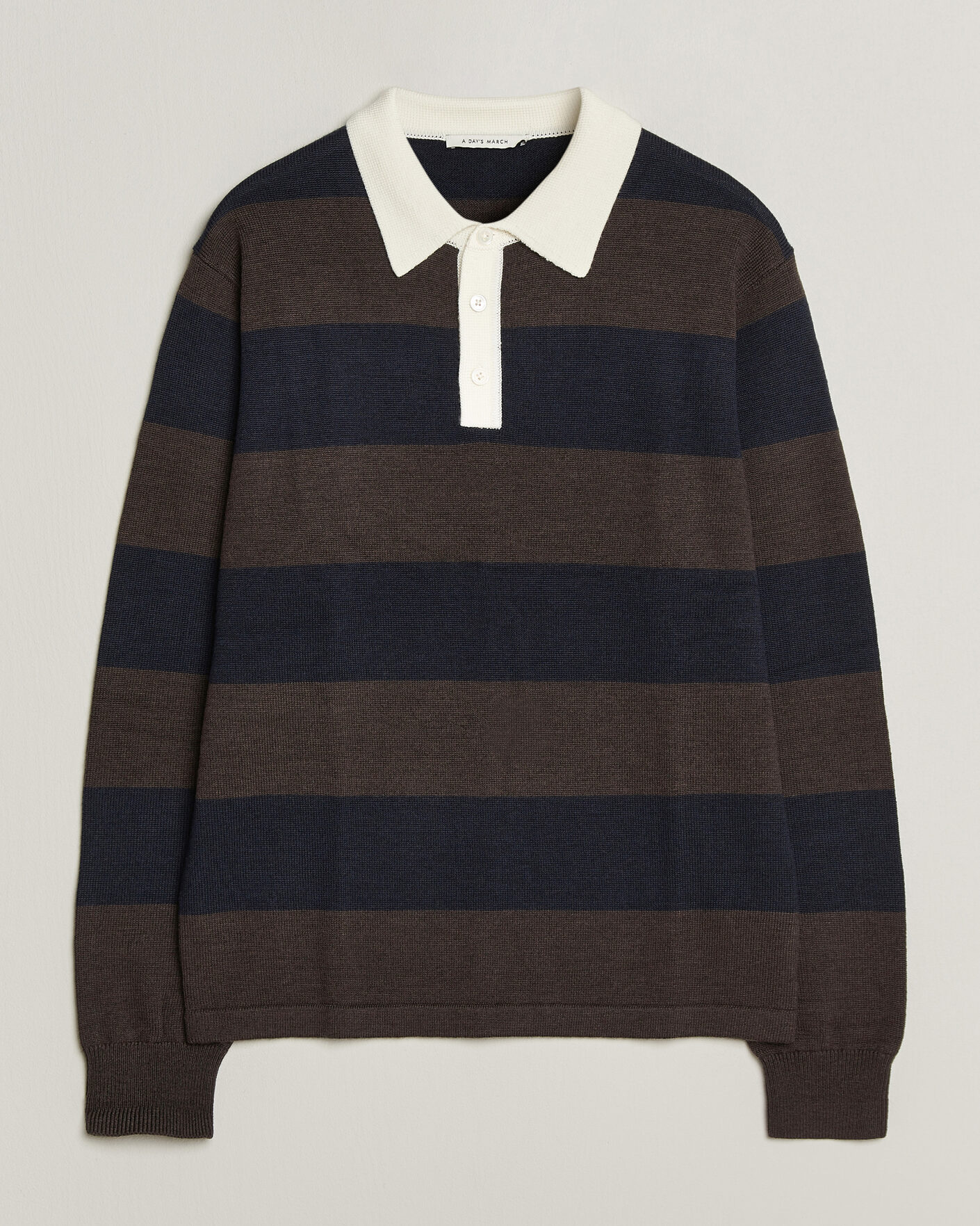 Men | Sweaters & Knitwear | A Day's March | Kenny Striped Merino Rugby Sweater Brown/Navy