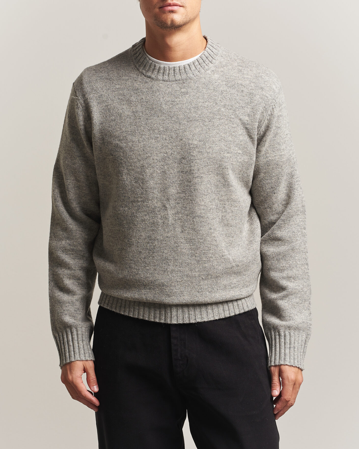 Men | Sweaters & Knitwear | A Day's March | Marlow Lambswool Sweater Grey Melange